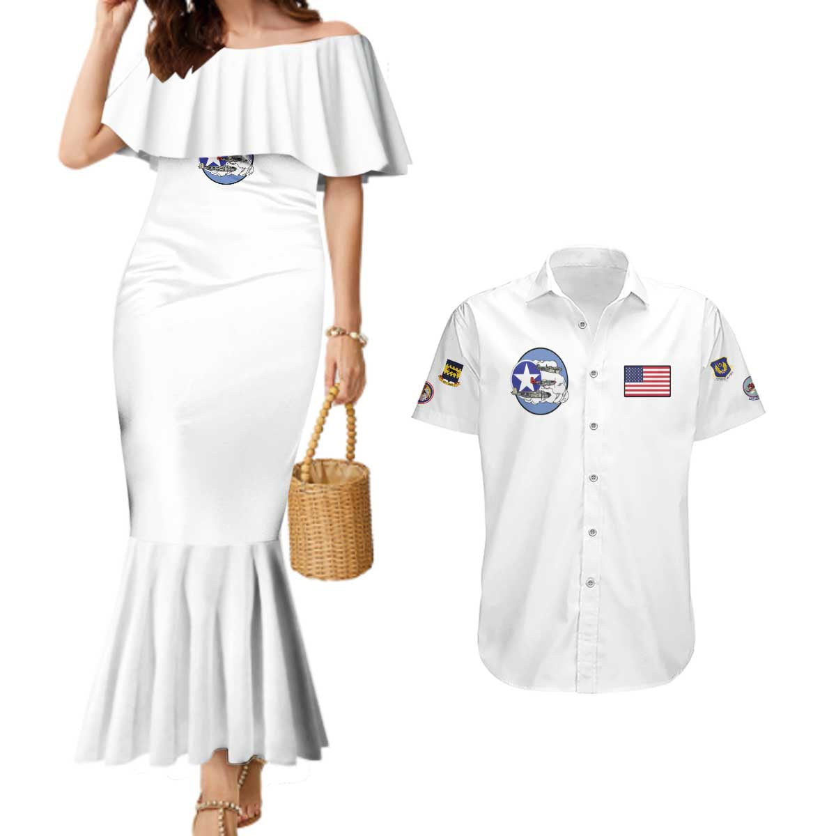 Tuskegee Airmen WWII Heroes Couples Matching Mermaid Dress and Hawaiian Shirt The Great American Aviators White Art - Wonder Print Shop