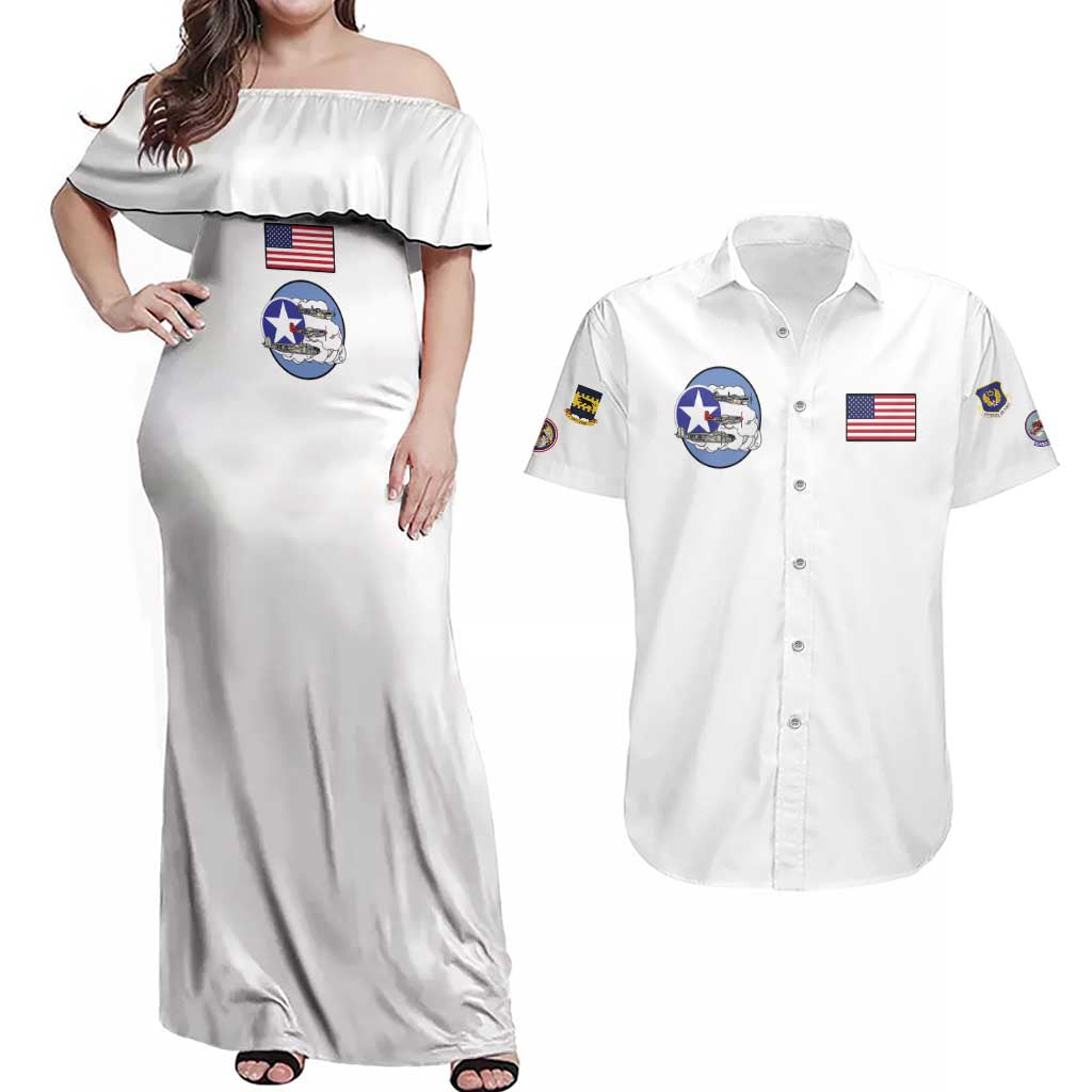 Tuskegee Airmen WWII Heroes Couples Matching Off Shoulder Maxi Dress and Hawaiian Shirt The Great American Aviators White Art - Wonder Print Shop