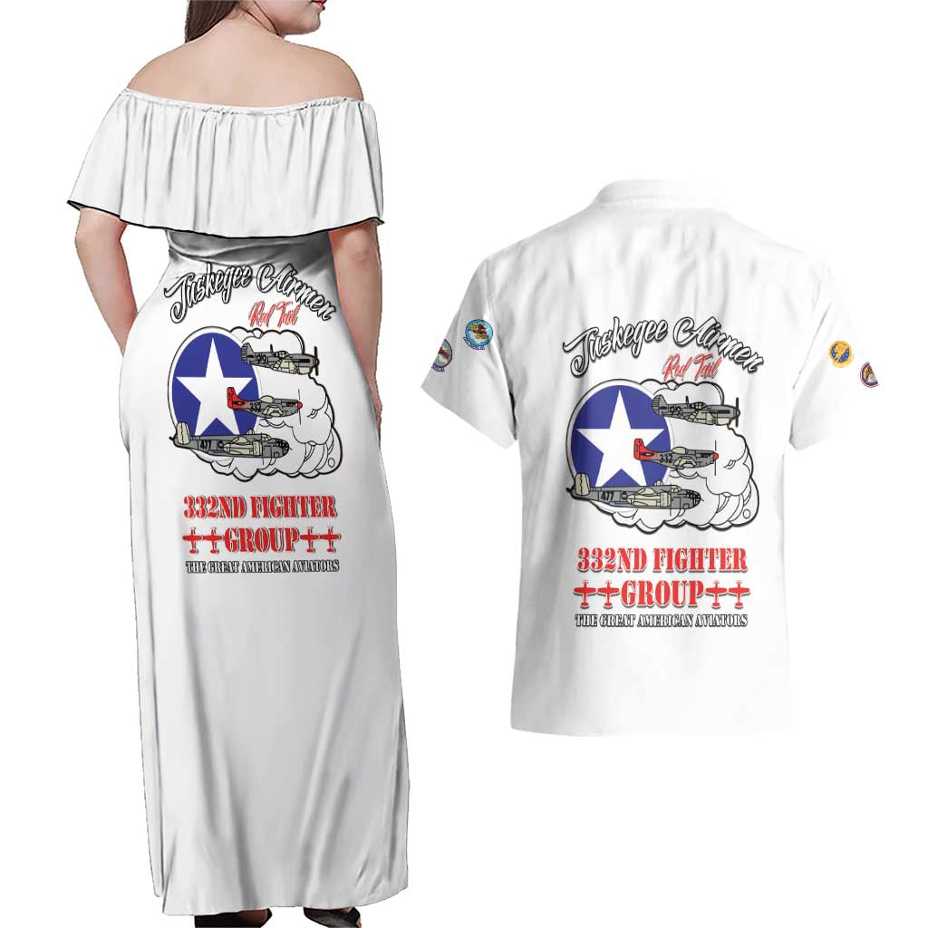 Tuskegee Airmen WWII Heroes Couples Matching Off Shoulder Maxi Dress and Hawaiian Shirt The Great American Aviators White Art - Wonder Print Shop
