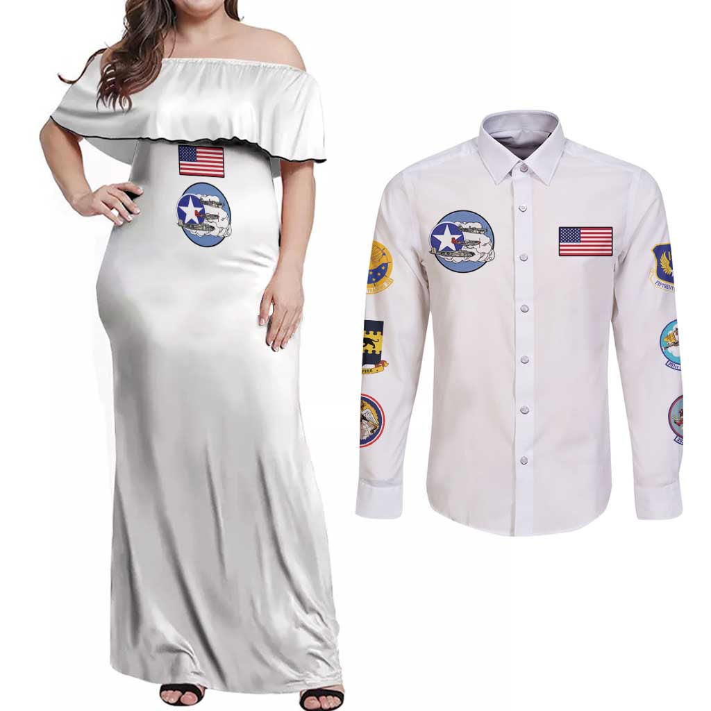 Tuskegee Airmen WWII Heroes Couples Matching Off Shoulder Maxi Dress and Long Sleeve Button Shirt The Great American Aviators White Art - Wonder Print Shop