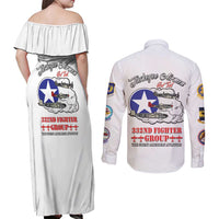 Tuskegee Airmen WWII Heroes Couples Matching Off Shoulder Maxi Dress and Long Sleeve Button Shirt The Great American Aviators White Art - Wonder Print Shop