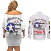 Tuskegee Airmen WWII Heroes Couples Matching Off Shoulder Short Dress and Long Sleeve Button Shirt The Great American Aviators White Art - Wonder Print Shop