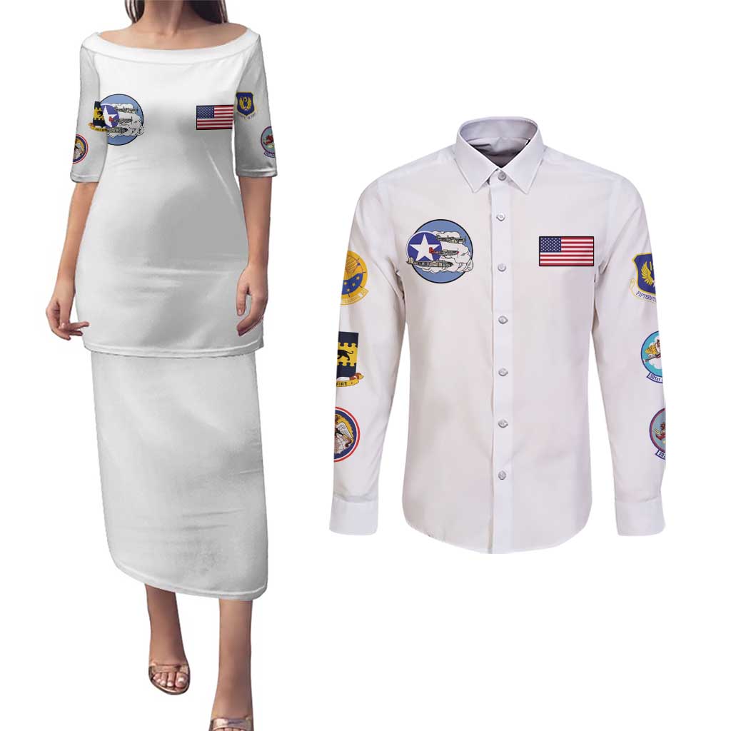 Tuskegee Airmen WWII Heroes Couples Matching Puletasi and Long Sleeve Button Shirt The Great American Aviators White Art - Wonder Print Shop