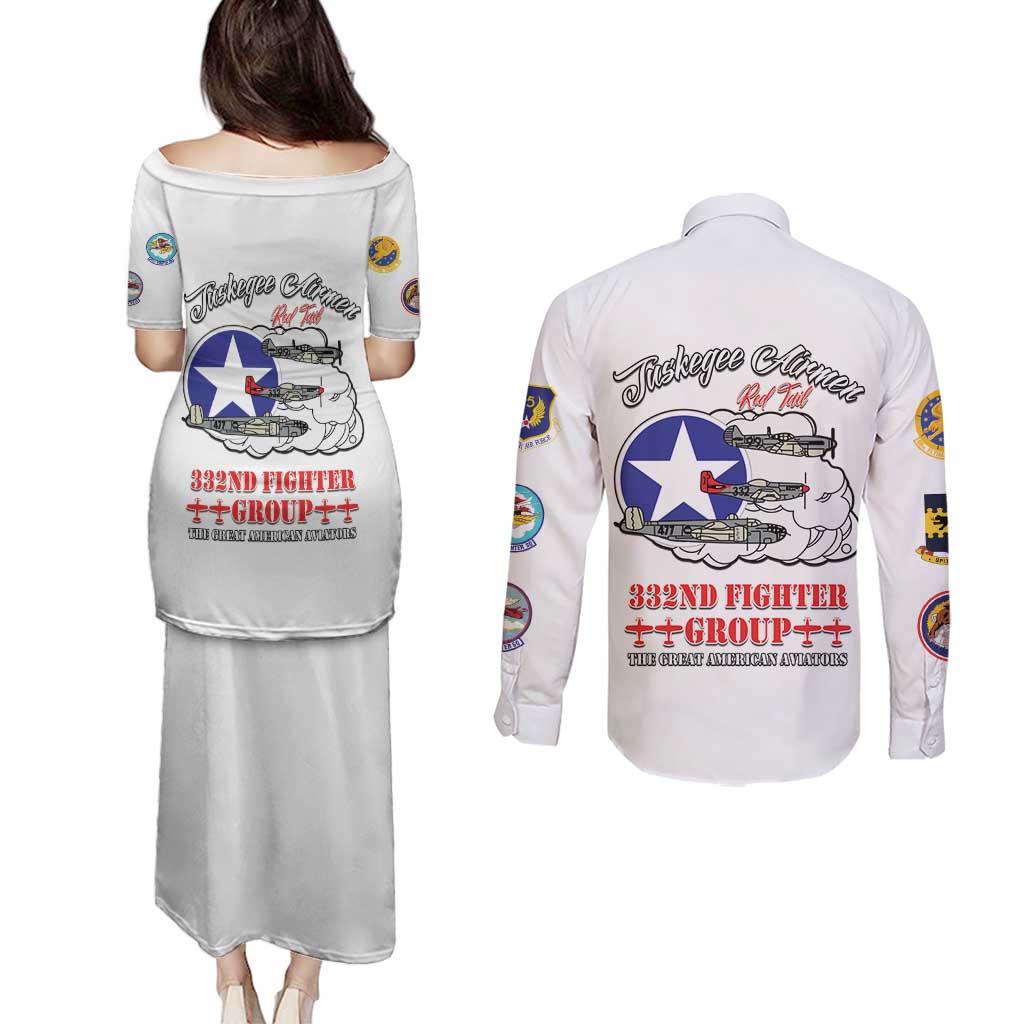 Tuskegee Airmen WWII Heroes Couples Matching Puletasi and Long Sleeve Button Shirt The Great American Aviators White Art - Wonder Print Shop