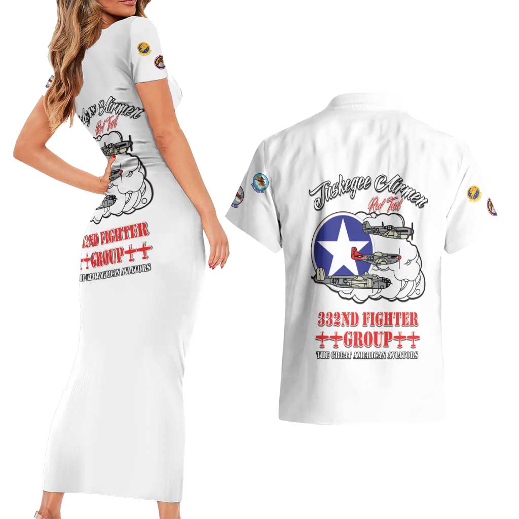 Tuskegee Airmen WWII Heroes Couples Matching Short Sleeve Bodycon Dress and Hawaiian Shirt The Great American Aviators White Art - Wonder Print Shop