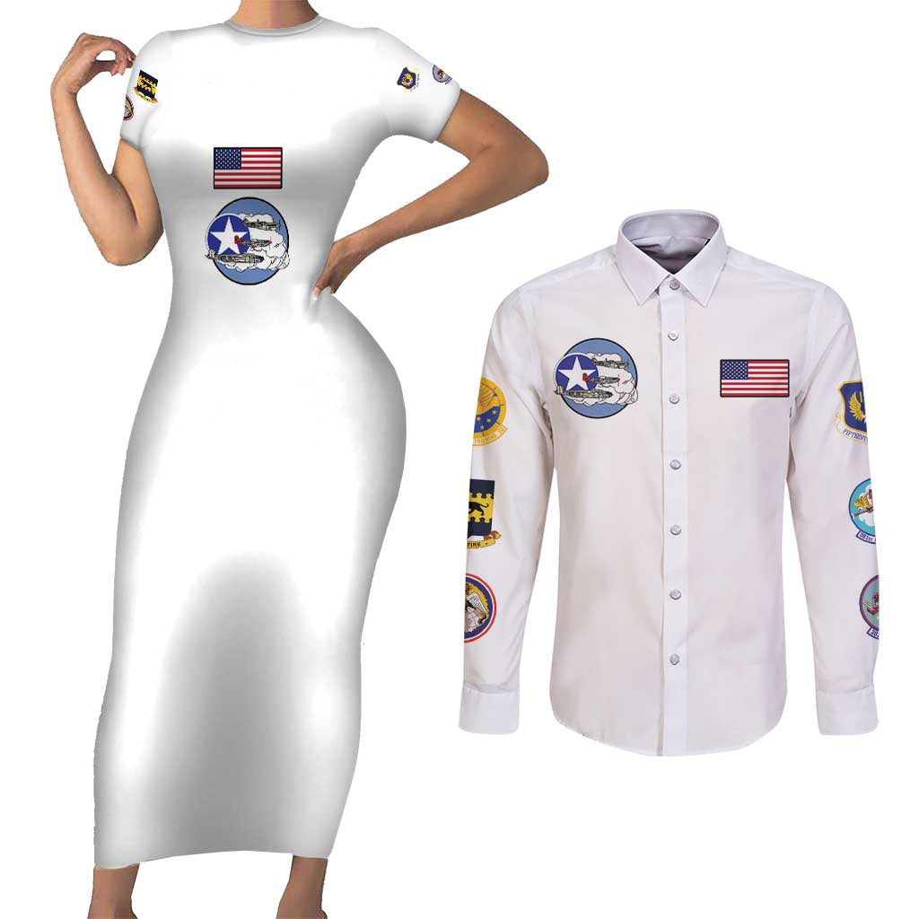 Tuskegee Airmen WWII Heroes Couples Matching Short Sleeve Bodycon Dress and Long Sleeve Button Shirt The Great American Aviators White Art - Wonder Print Shop