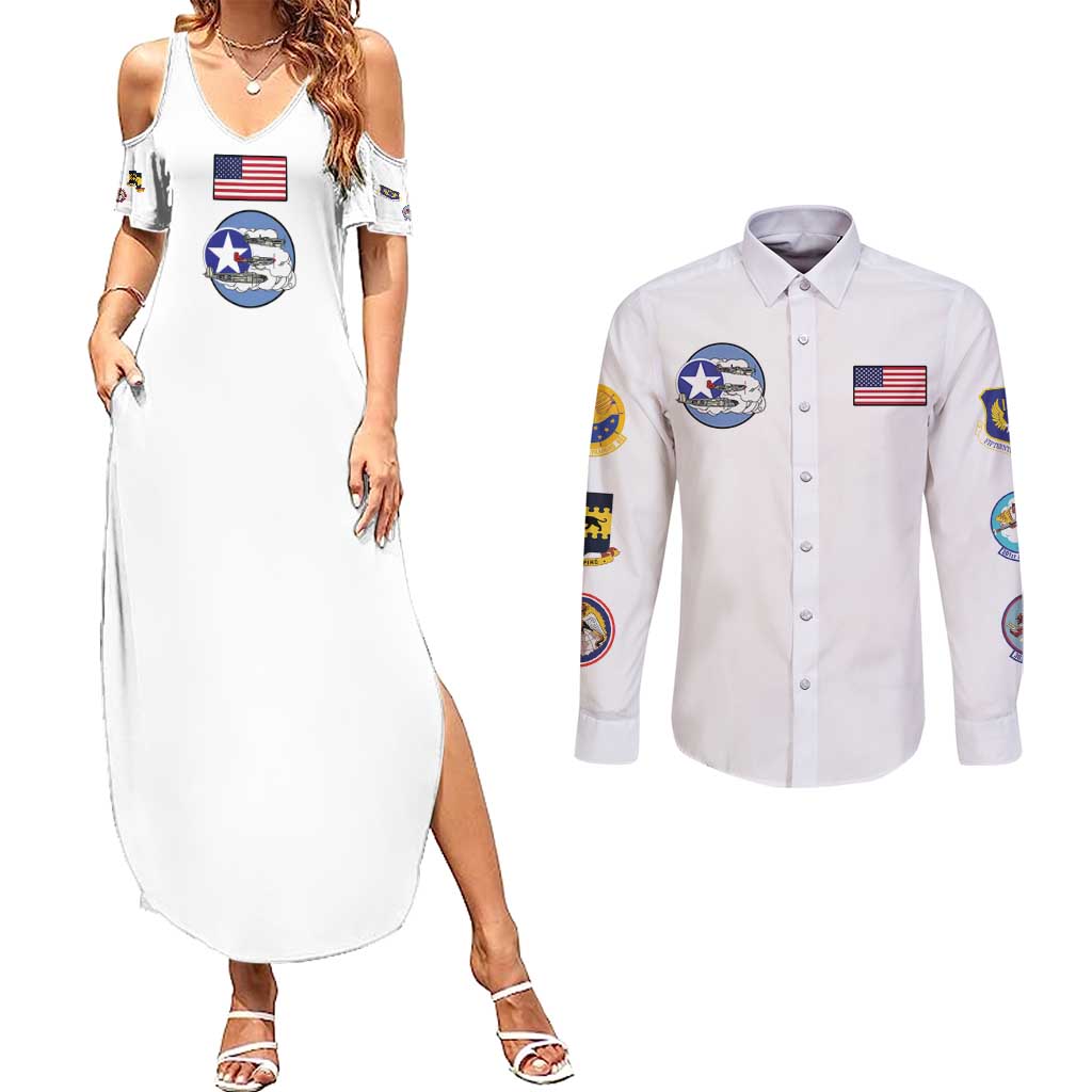 Tuskegee Airmen WWII Heroes Couples Matching Summer Maxi Dress and Long Sleeve Button Shirt The Great American Aviators White Art - Wonder Print Shop