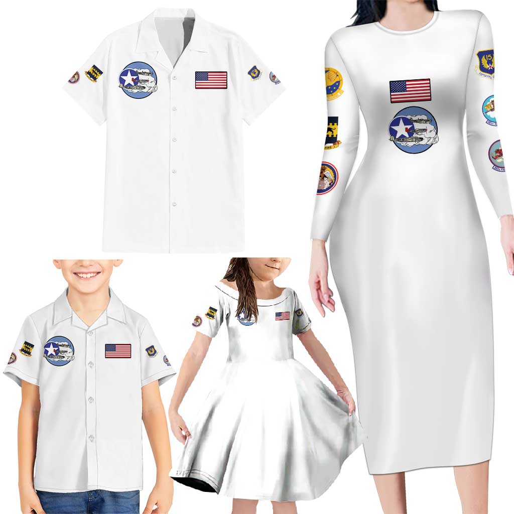 Tuskegee Airmen WWII Heroes Family Matching Long Sleeve Bodycon Dress and Hawaiian Shirt The Great American Aviators White Art - Wonder Print Shop