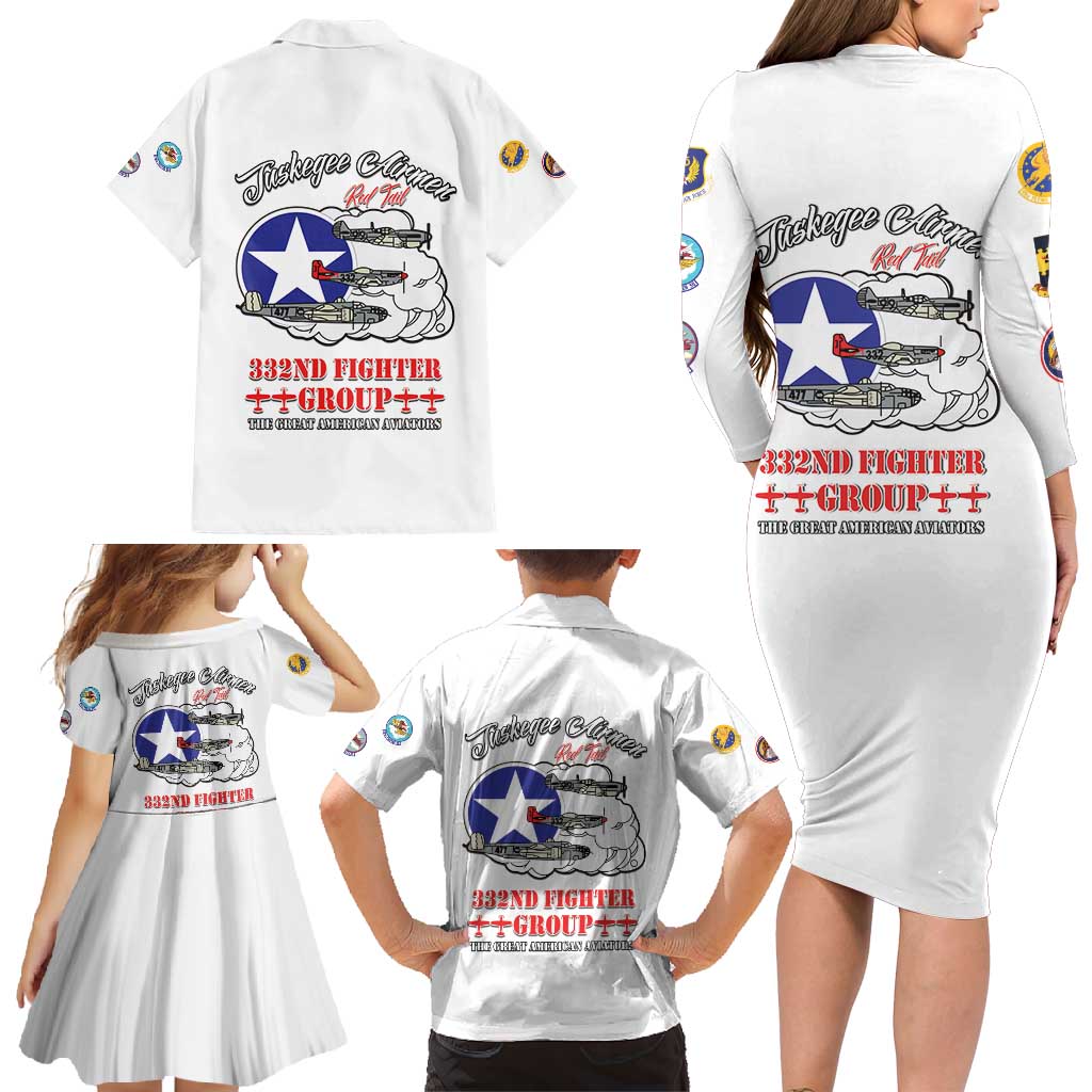 Tuskegee Airmen WWII Heroes Family Matching Long Sleeve Bodycon Dress and Hawaiian Shirt The Great American Aviators White Art - Wonder Print Shop