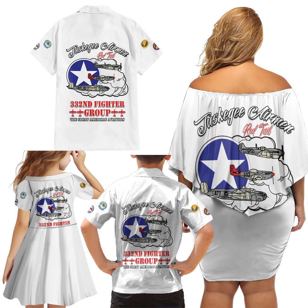 Tuskegee Airmen WWII Heroes Family Matching Off Shoulder Short Dress and Hawaiian Shirt The Great American Aviators White Art - Wonder Print Shop