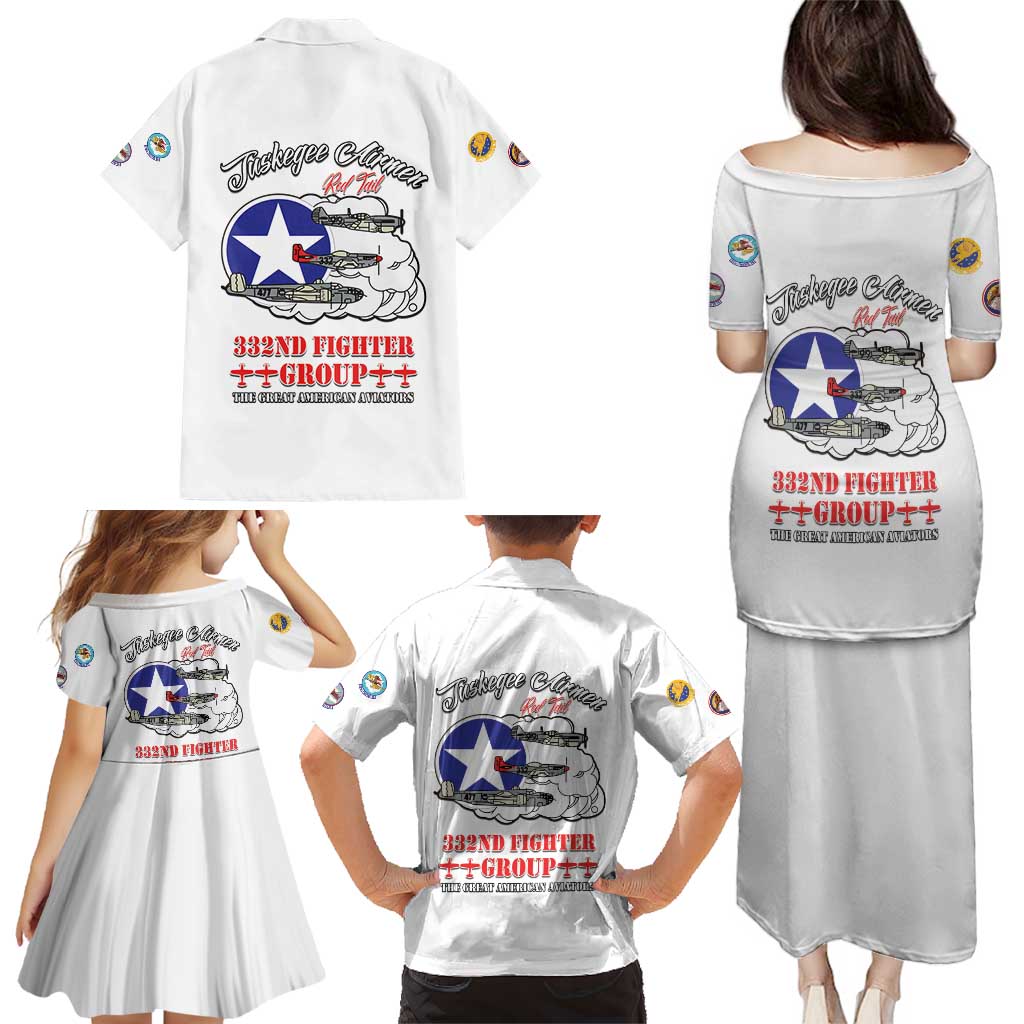 Tuskegee Airmen WWII Heroes Family Matching Puletasi and Hawaiian Shirt The Great American Aviators White Art - Wonder Print Shop