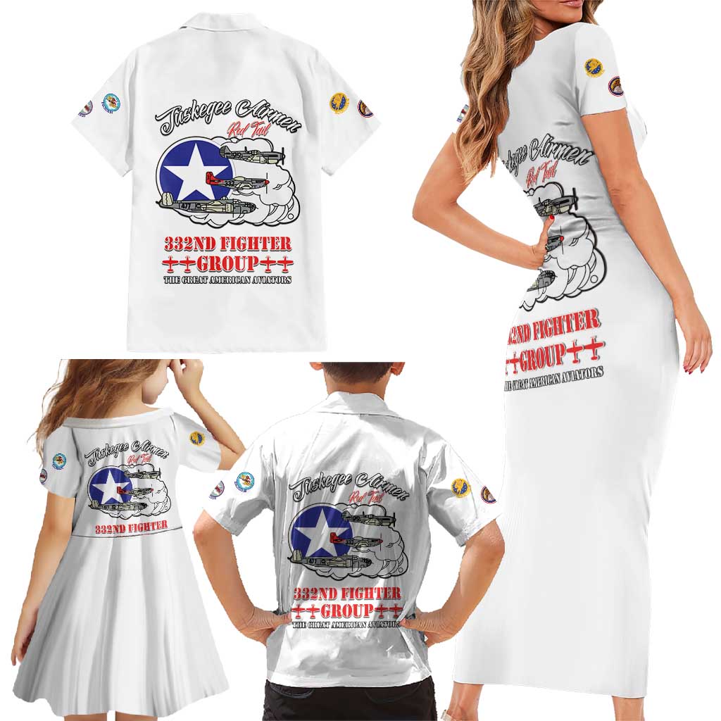 Tuskegee Airmen WWII Heroes Family Matching Short Sleeve Bodycon Dress and Hawaiian Shirt The Great American Aviators White Art - Wonder Print Shop