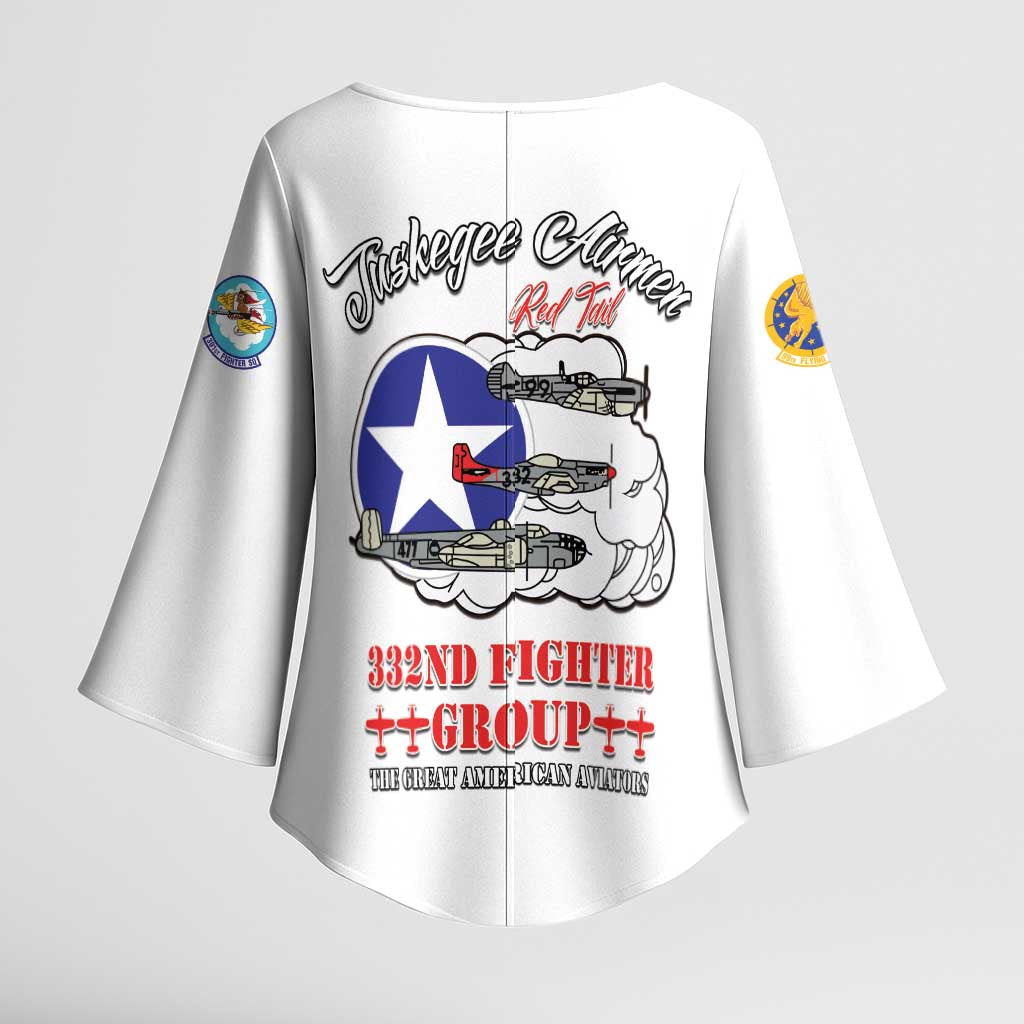 Tuskegee Airmen WWII Heroes Kimono Sleeve Blouse The Great American Aviators White Art - Wonder Print Shop