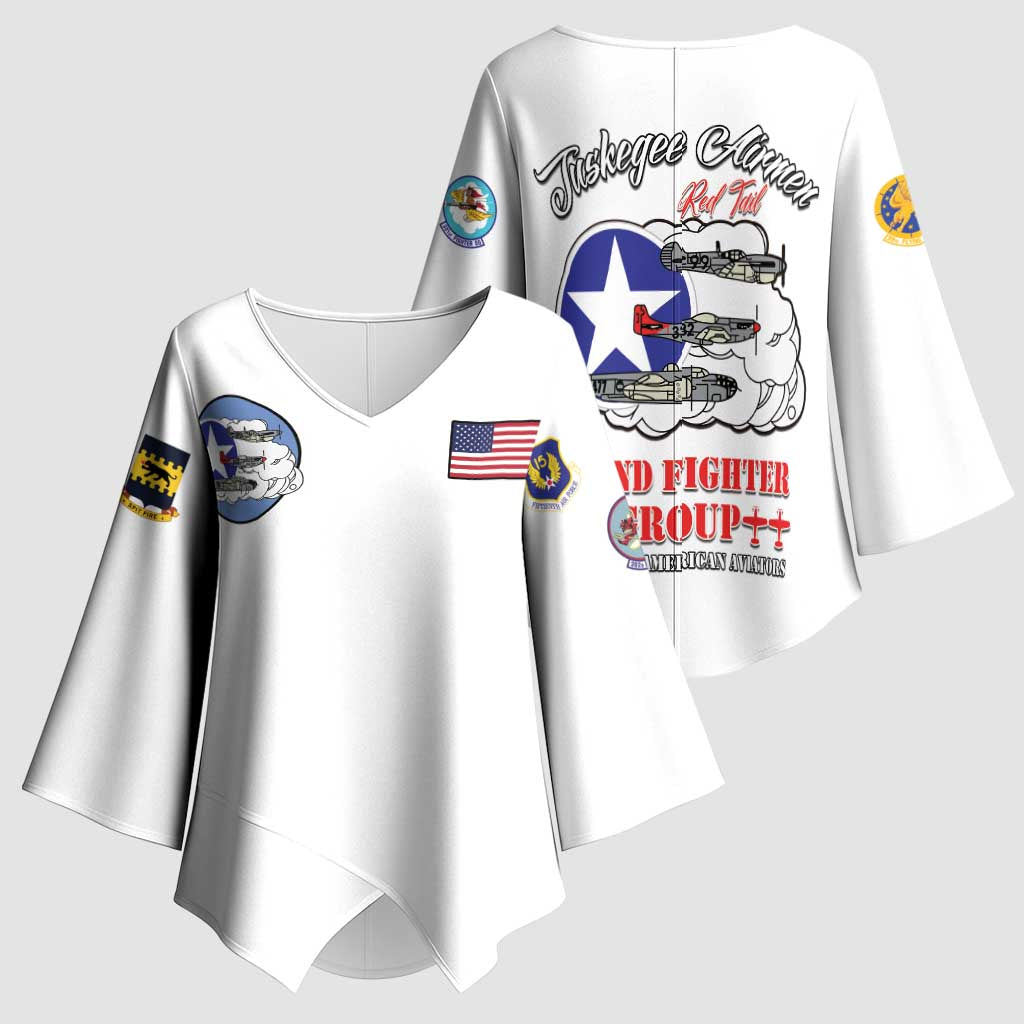 Tuskegee Airmen WWII Heroes Kimono Sleeve Blouse The Great American Aviators White Art - Wonder Print Shop