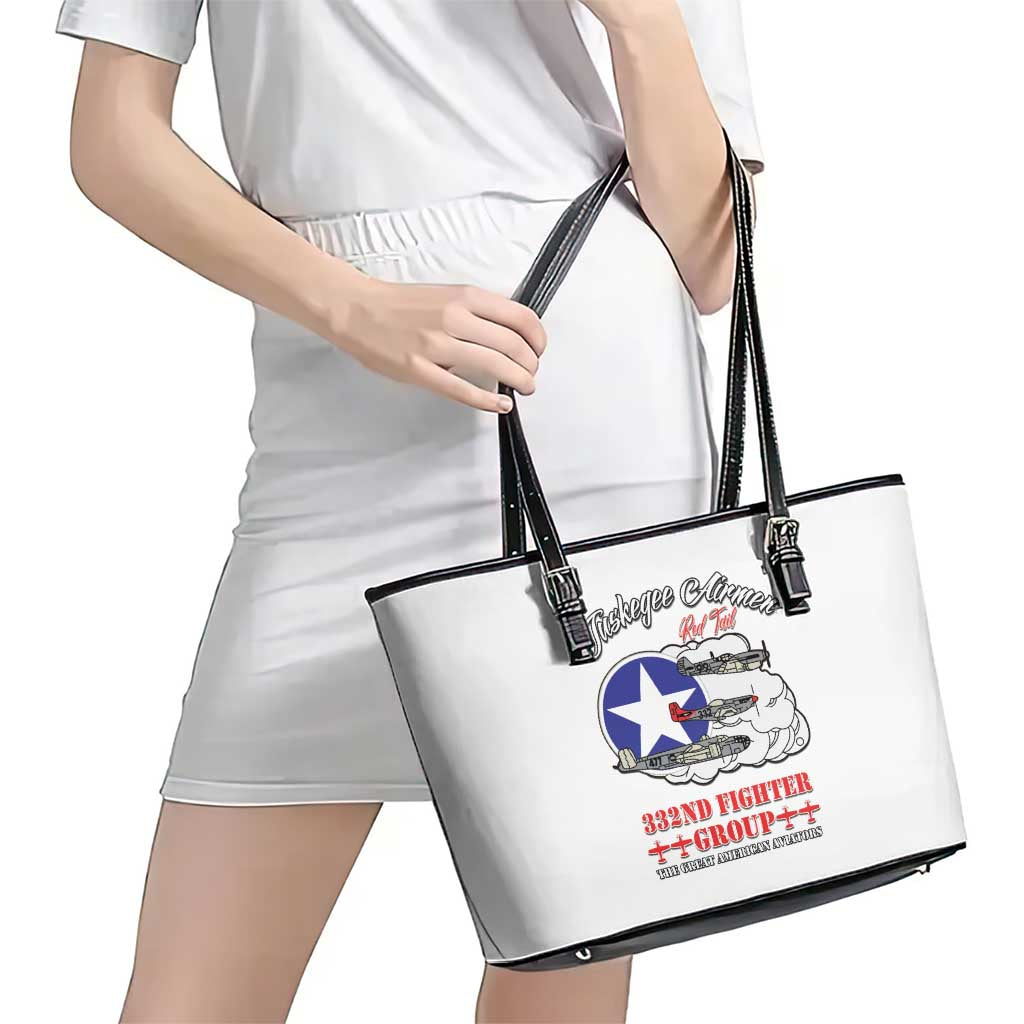 Tuskegee Airmen WWII Heroes Leather Tote Bag The Great American Aviators White Art - Wonder Print Shop