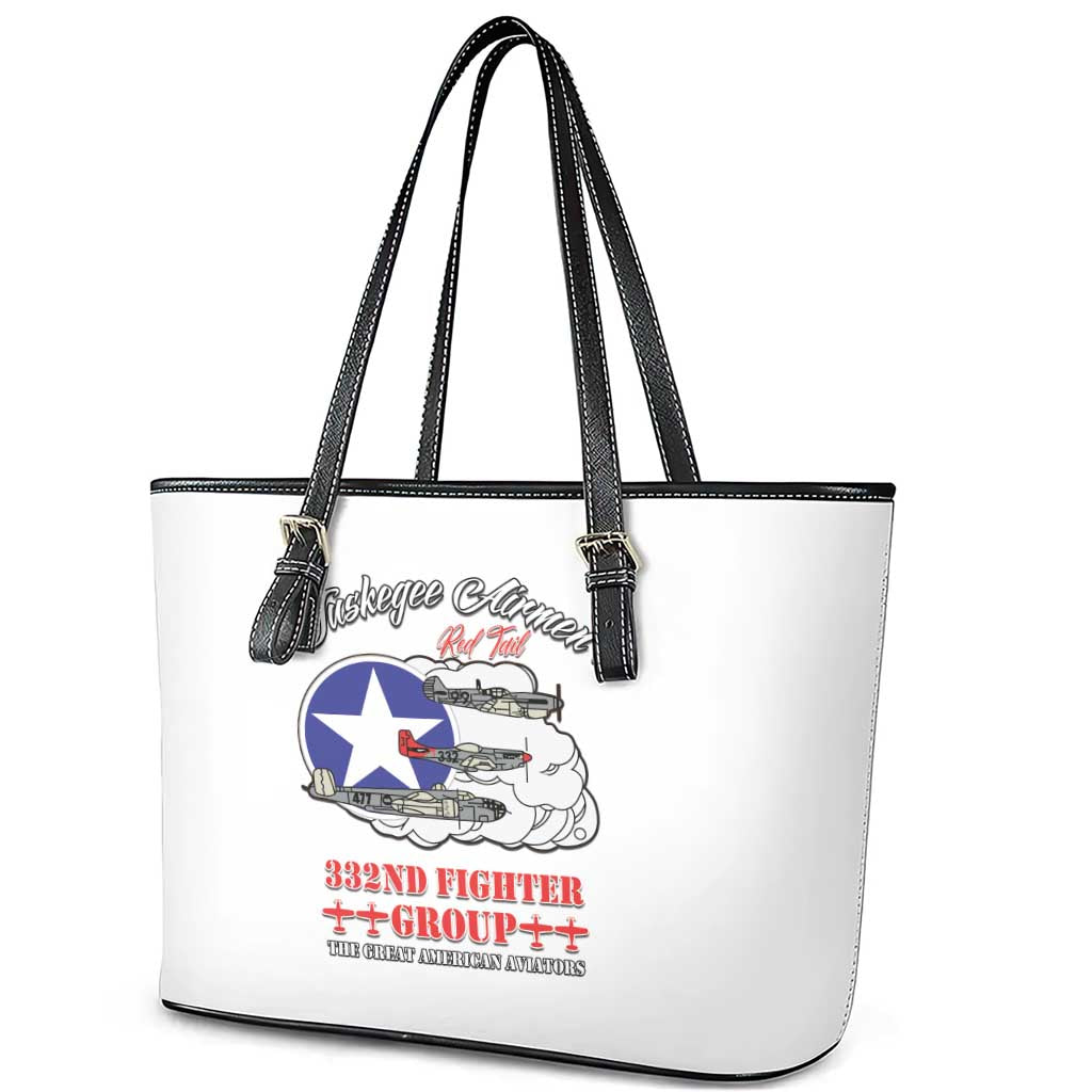 Tuskegee Airmen WWII Heroes Leather Tote Bag The Great American Aviators White Art - Wonder Print Shop