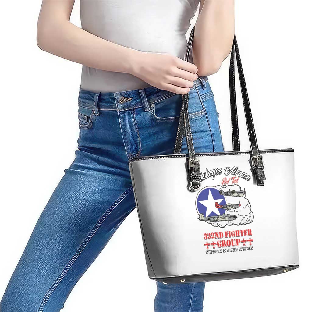 Tuskegee Airmen WWII Heroes Leather Tote Bag The Great American Aviators White Art - Wonder Print Shop