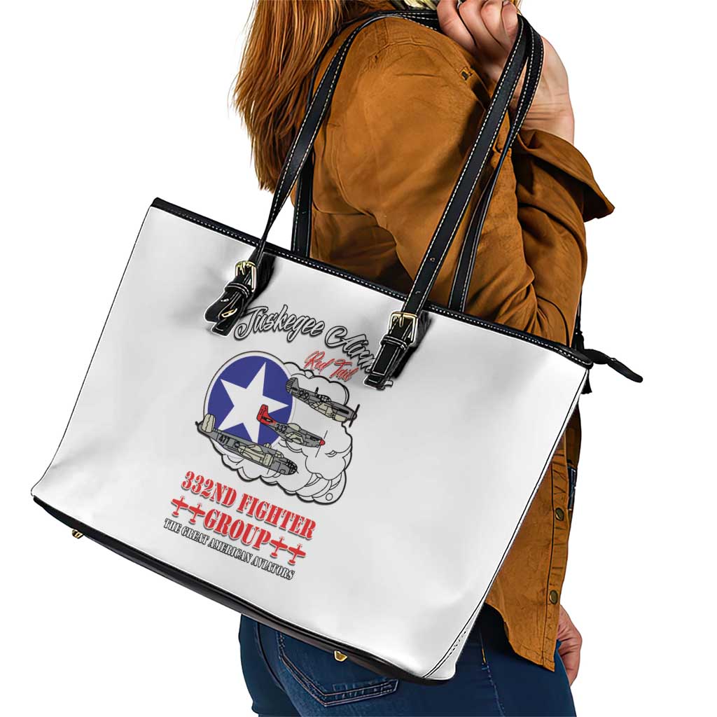 Tuskegee Airmen WWII Heroes Leather Tote Bag The Great American Aviators White Art - Wonder Print Shop