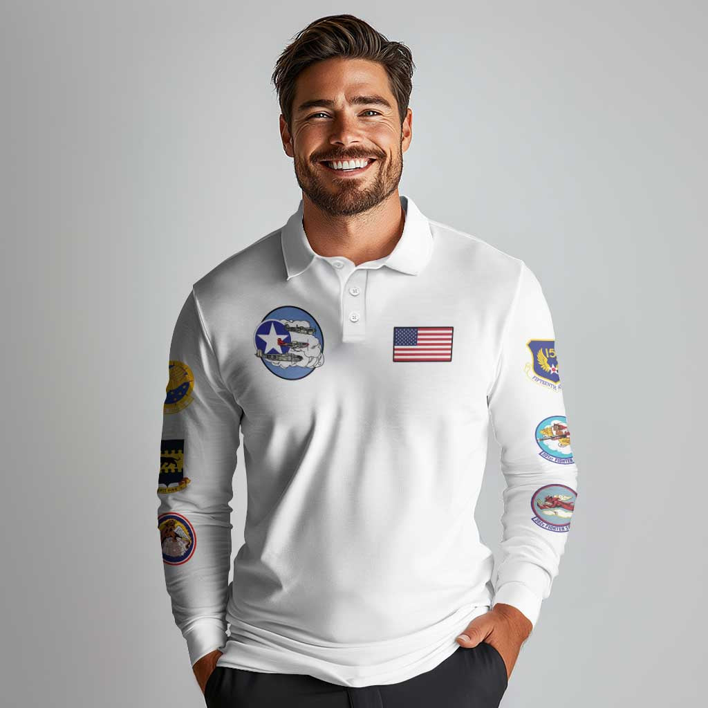 Tuskegee Airmen WWII Heroes Long Sleeve Polo Shirt The Great American Aviators White Art - Wonder Print Shop