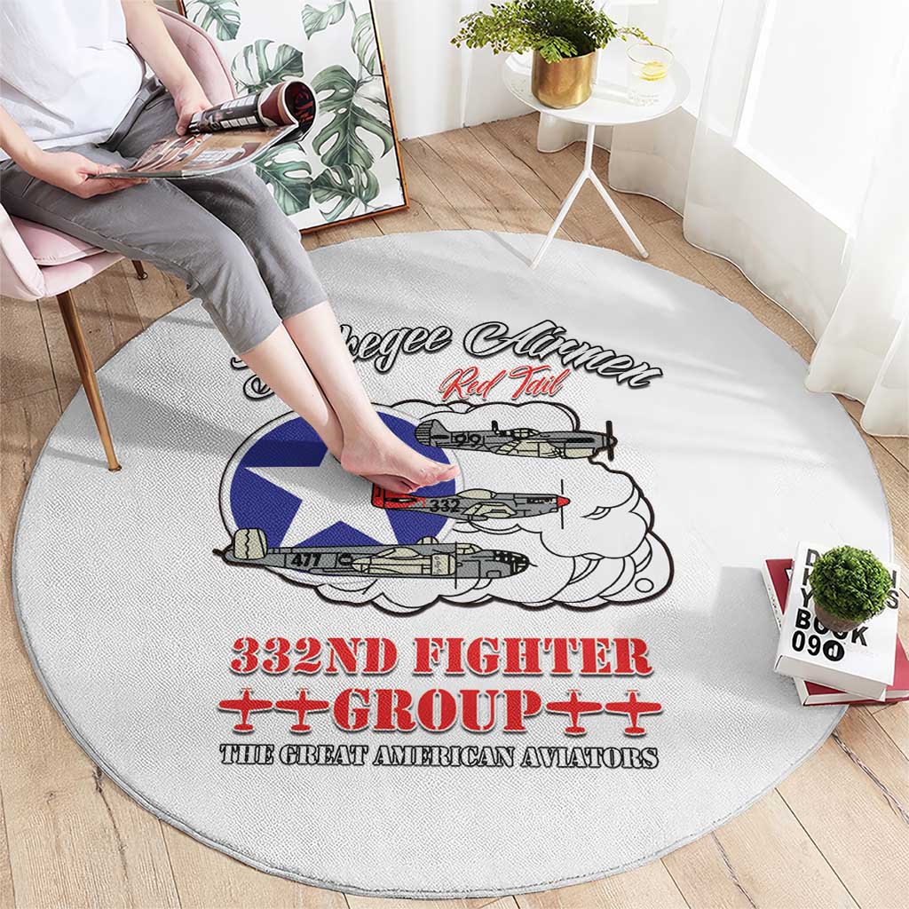 Tuskegee Airmen WWII Heroes Round Carpet The Great American Aviators White Art - Wonder Print Shop