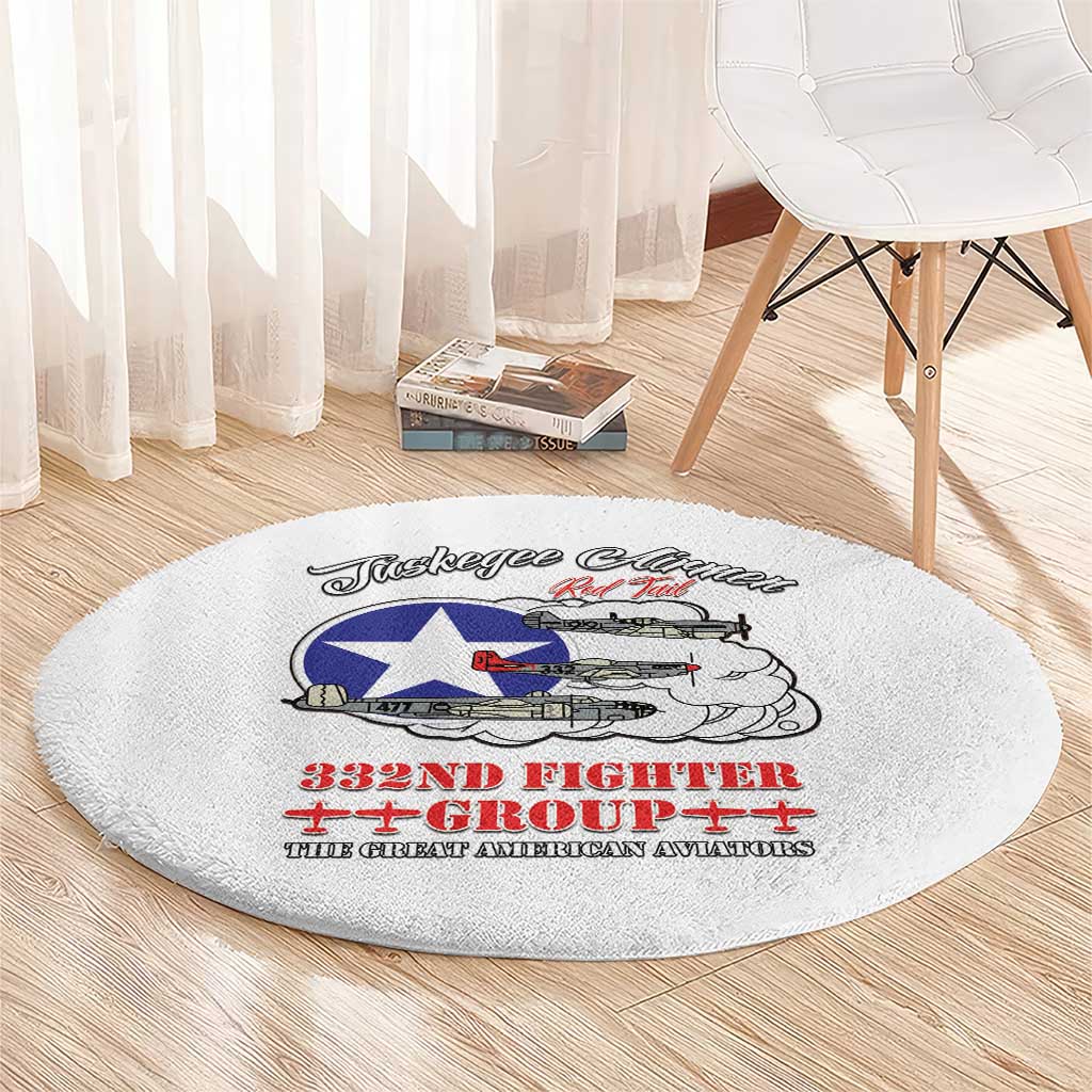 Tuskegee Airmen WWII Heroes Round Carpet The Great American Aviators White Art - Wonder Print Shop