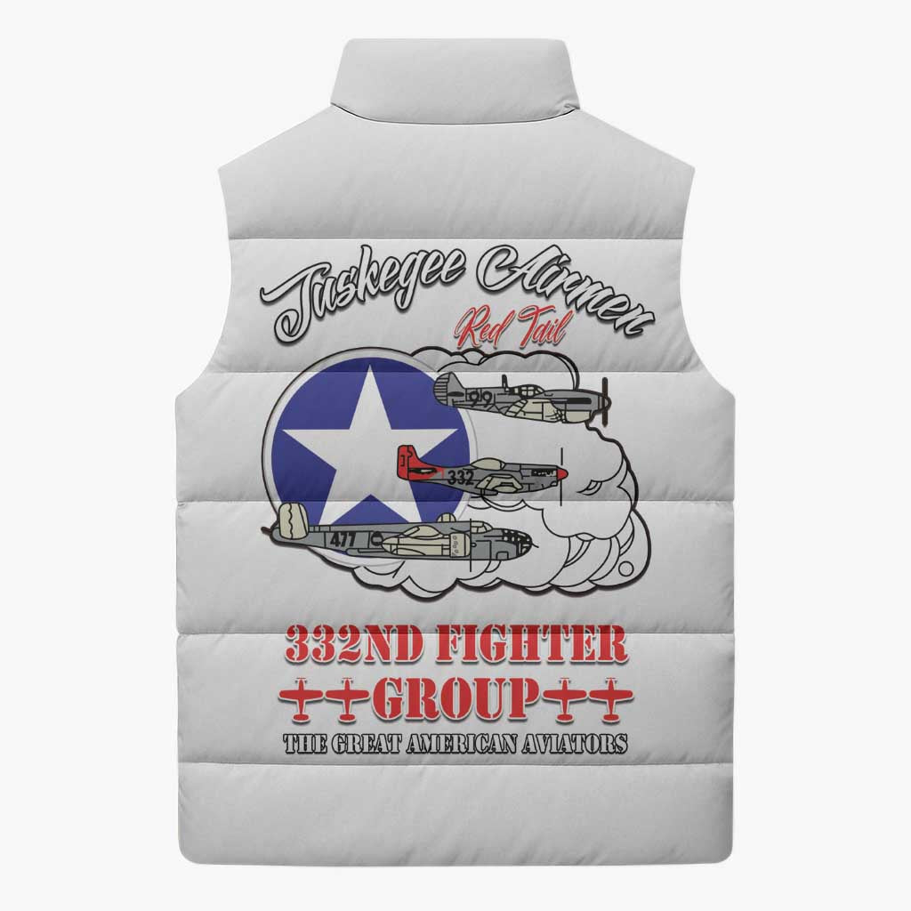 Tuskegee Airmen WWII Heroes Sleeveless Puffer Jacket The Great American Aviators White Art - Wonder Print Shop