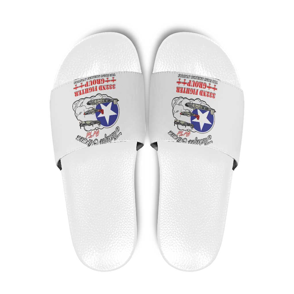 Tuskegee Airmen WWII Heroes Slide Sandals The Great American Aviators White Art - Wonder Print Shop
