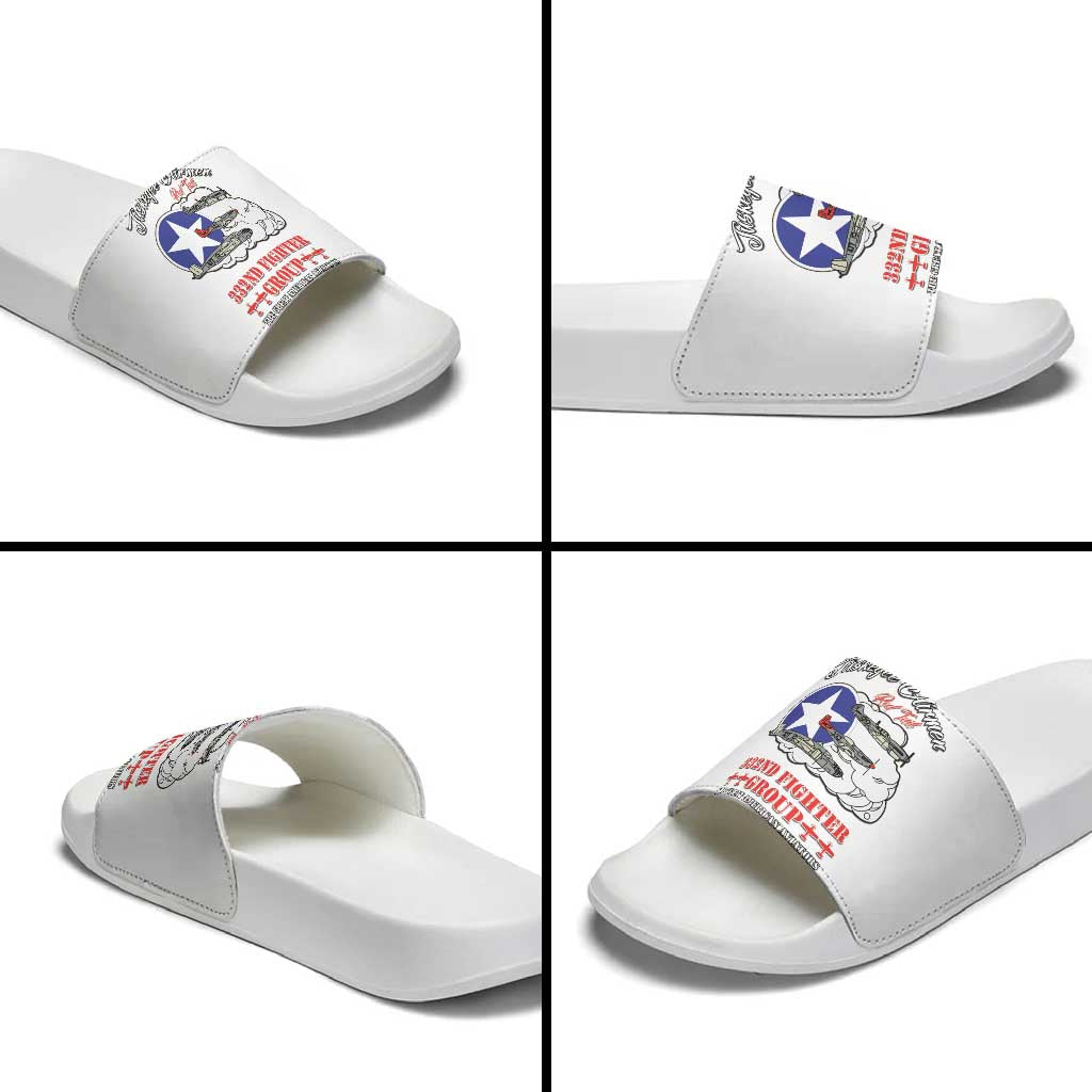 Tuskegee Airmen WWII Heroes Slide Sandals The Great American Aviators White Art - Wonder Print Shop