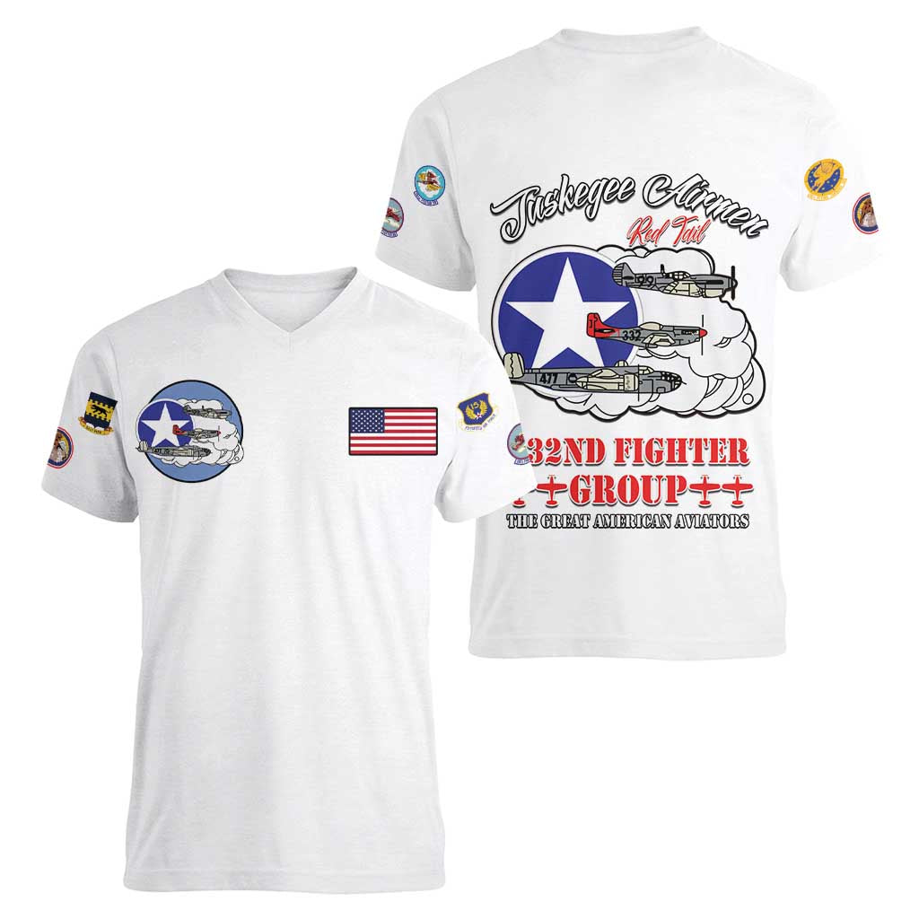 Tuskegee Airmen WWII Heroes Women V-Neck T-Shirt The Great American Aviators White Art - Wonder Print Shop