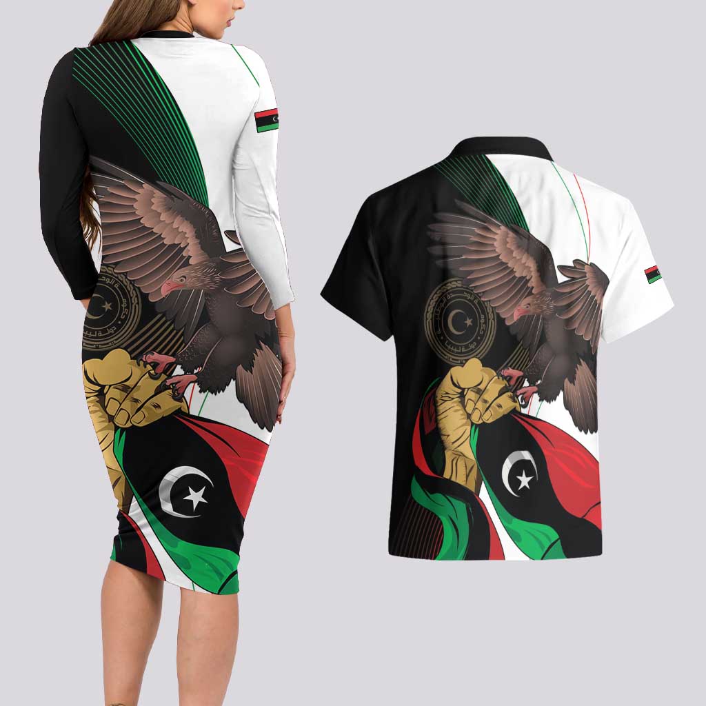 Libya 73rd Anniversary Independence Day Couples Matching Long Sleeve Bodycon Dress and Hawaiian Shirt - Wonder Print Shop