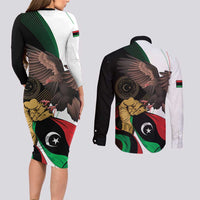 Libya 73rd Anniversary Independence Day Couples Matching Long Sleeve Bodycon Dress and Long Sleeve Button Shirt - Wonder Print Shop