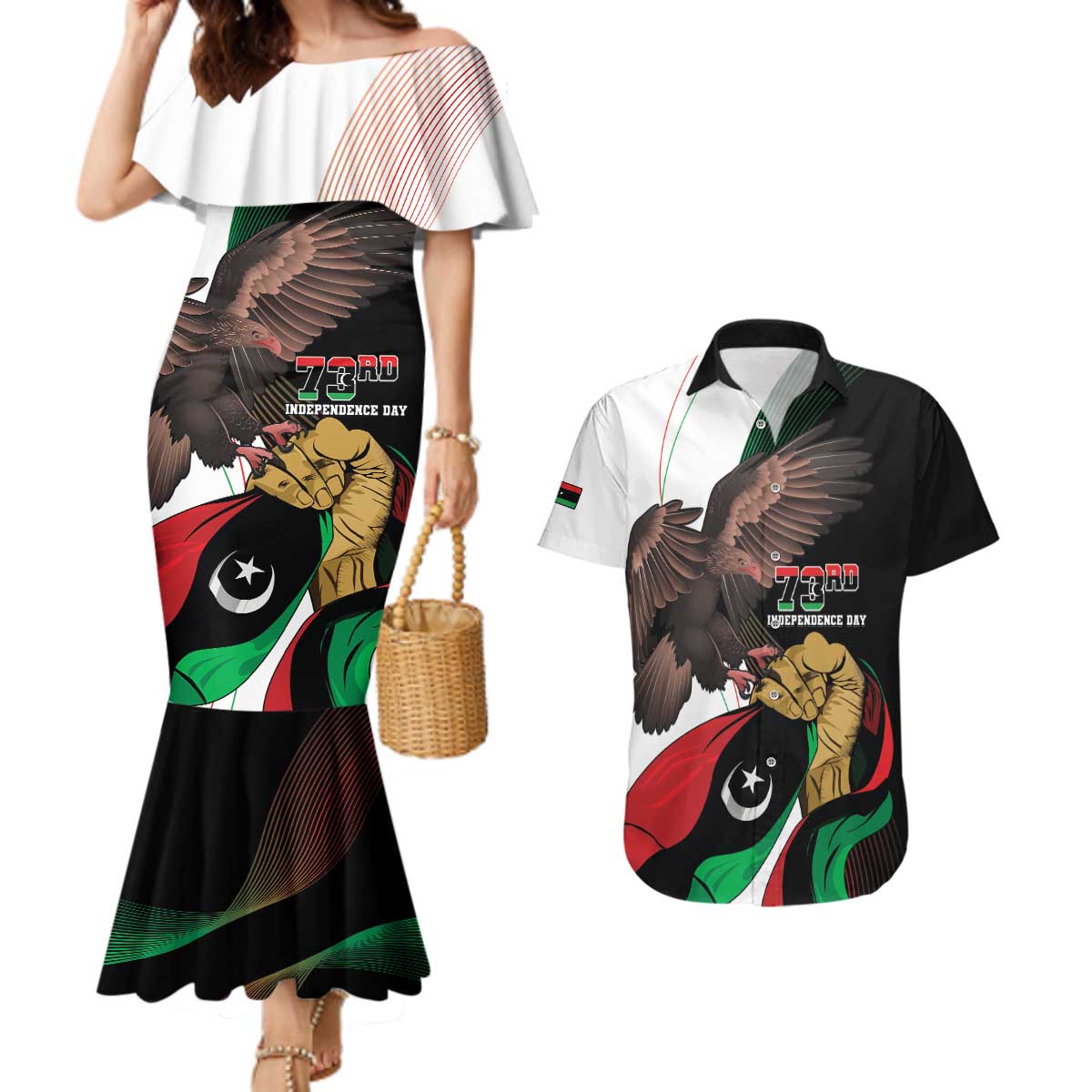 Libya 73rd Anniversary Independence Day Couples Matching Mermaid Dress and Hawaiian Shirt - Wonder Print Shop
