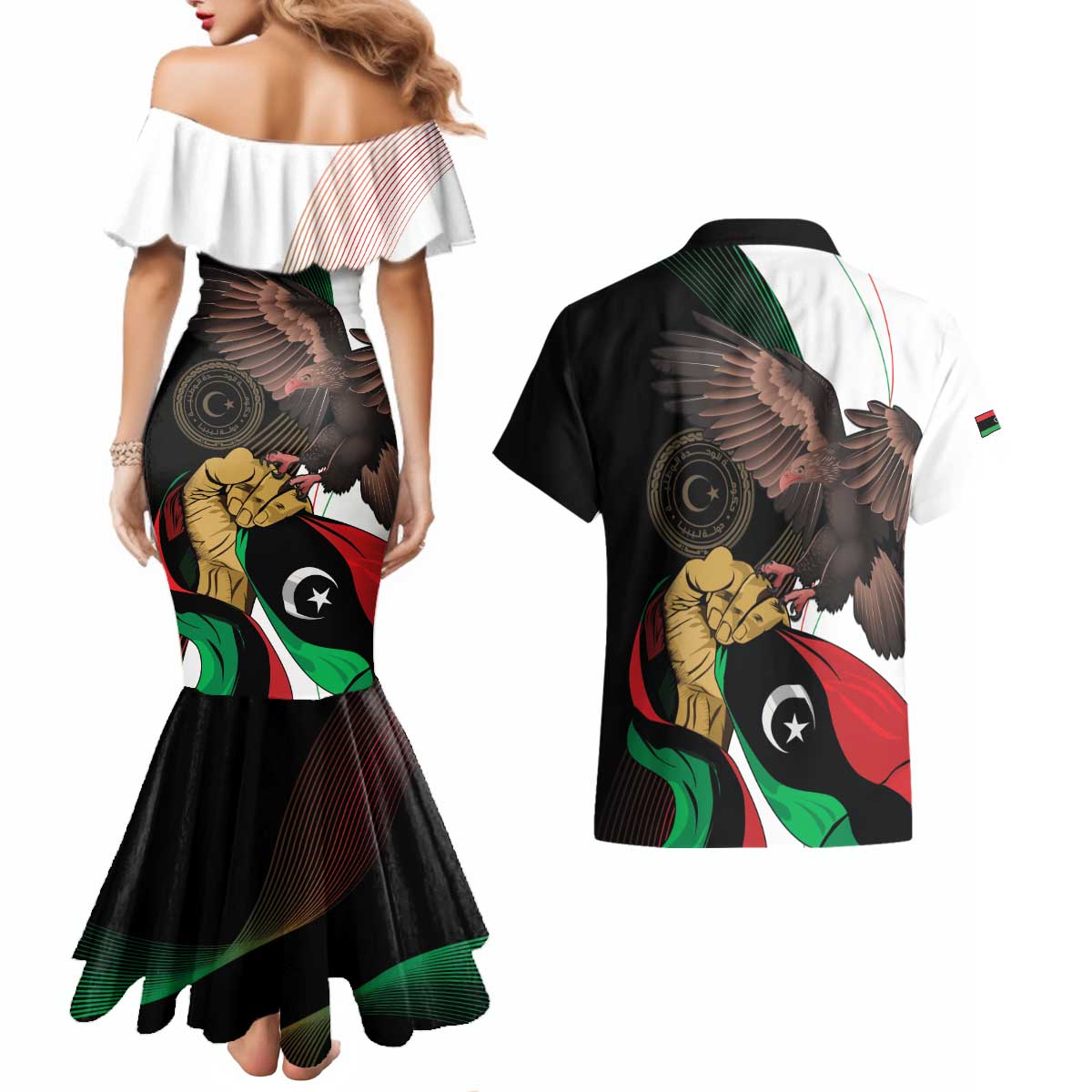 Libya 73rd Anniversary Independence Day Couples Matching Mermaid Dress and Hawaiian Shirt - Wonder Print Shop