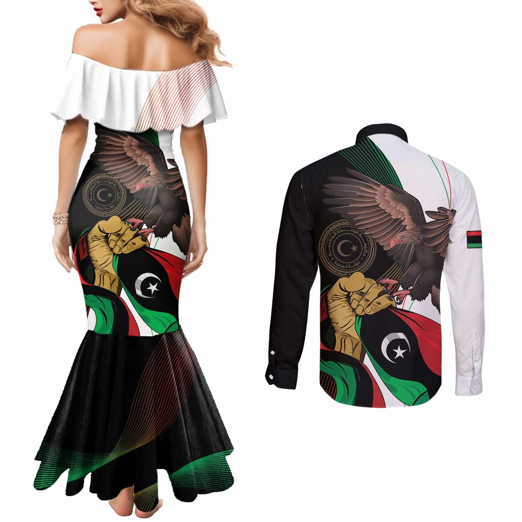 Libya 73rd Anniversary Independence Day Couples Matching Mermaid Dress and Long Sleeve Button Shirt