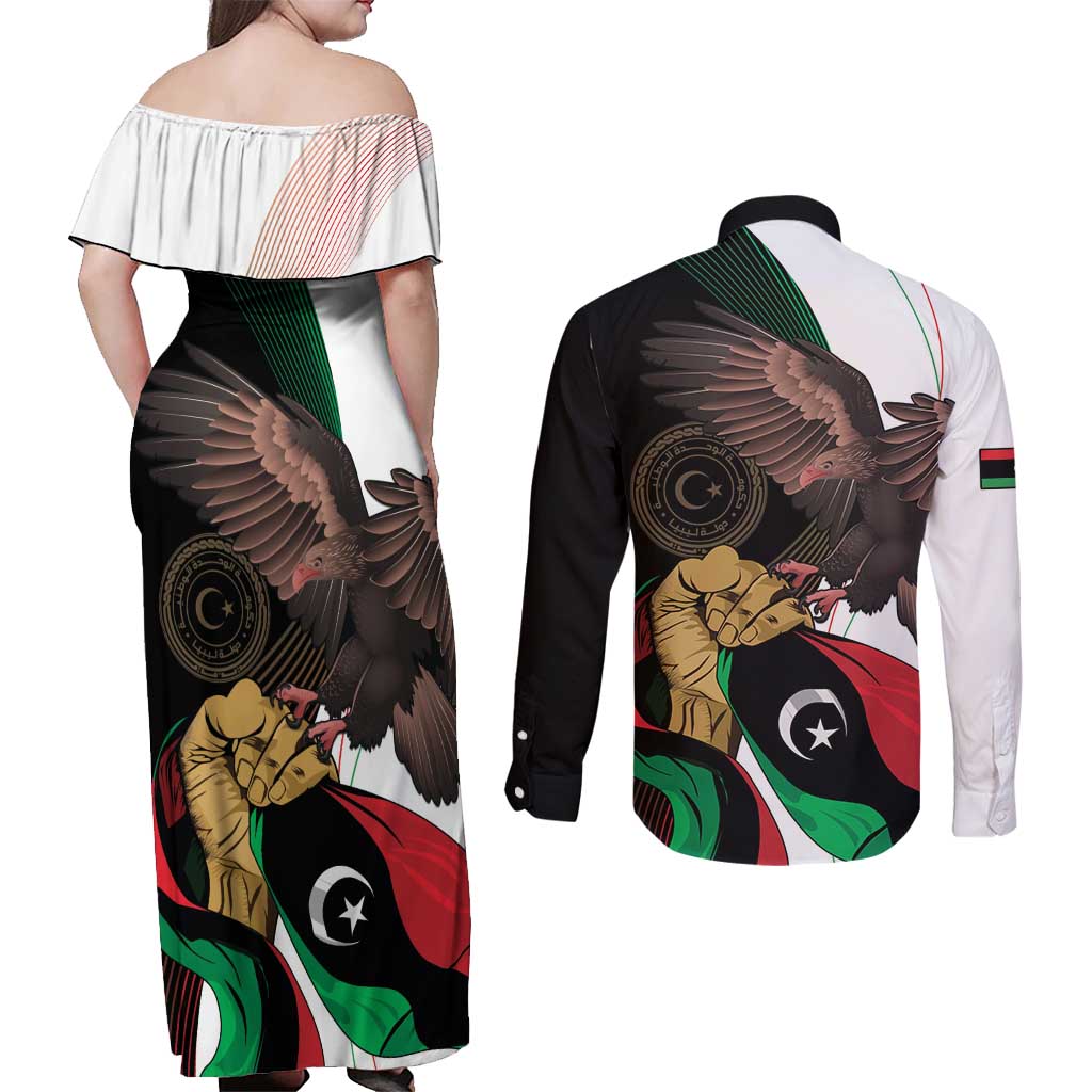 Libya 73rd Anniversary Independence Day Couples Matching Off Shoulder Maxi Dress and Long Sleeve Button Shirt - Wonder Print Shop