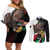 Libya 73rd Anniversary Independence Day Couples Matching Off Shoulder Short Dress and Long Sleeve Button Shirt - Wonder Print Shop