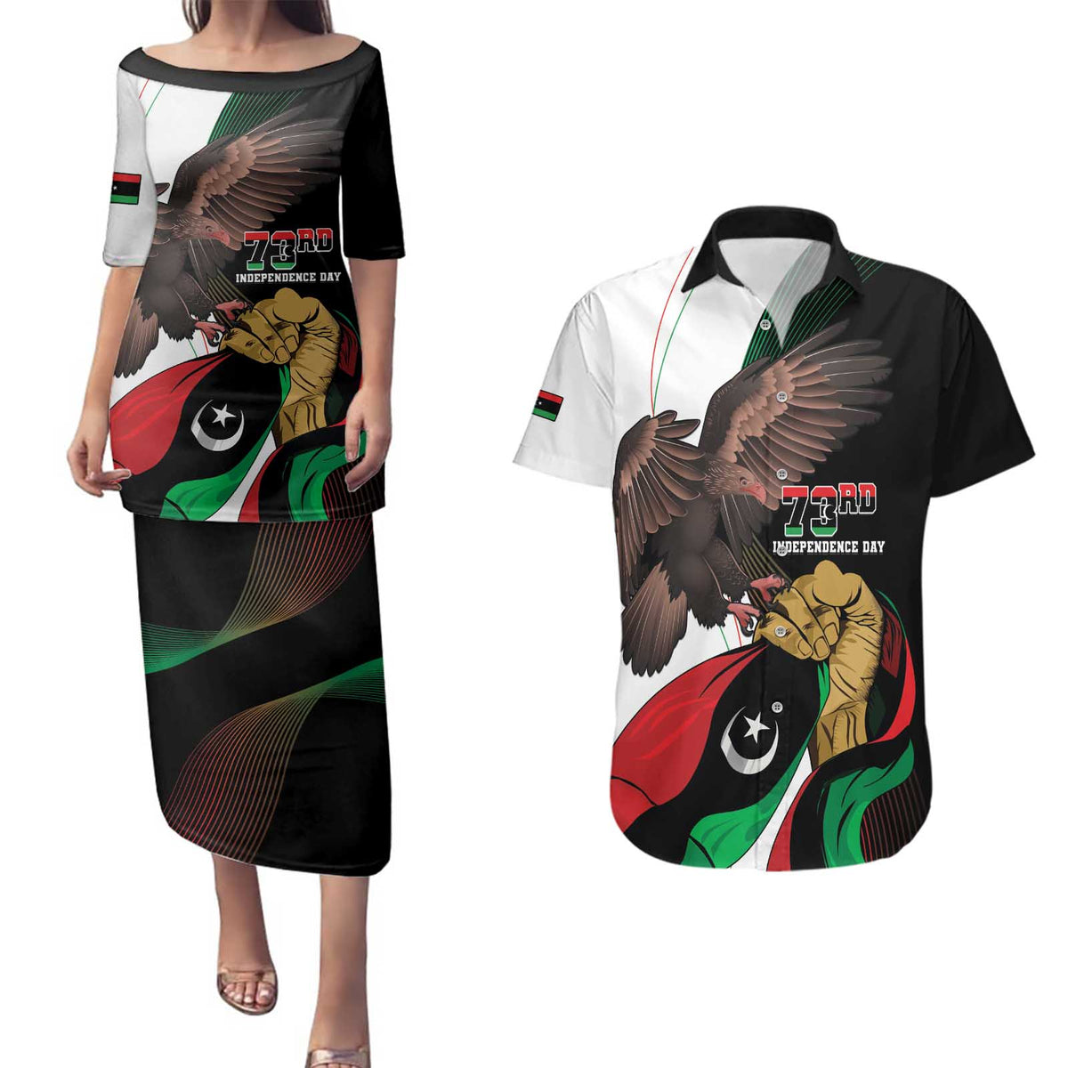 Libya 73rd Anniversary Independence Day Couples Matching Puletasi and Hawaiian Shirt - Wonder Print Shop