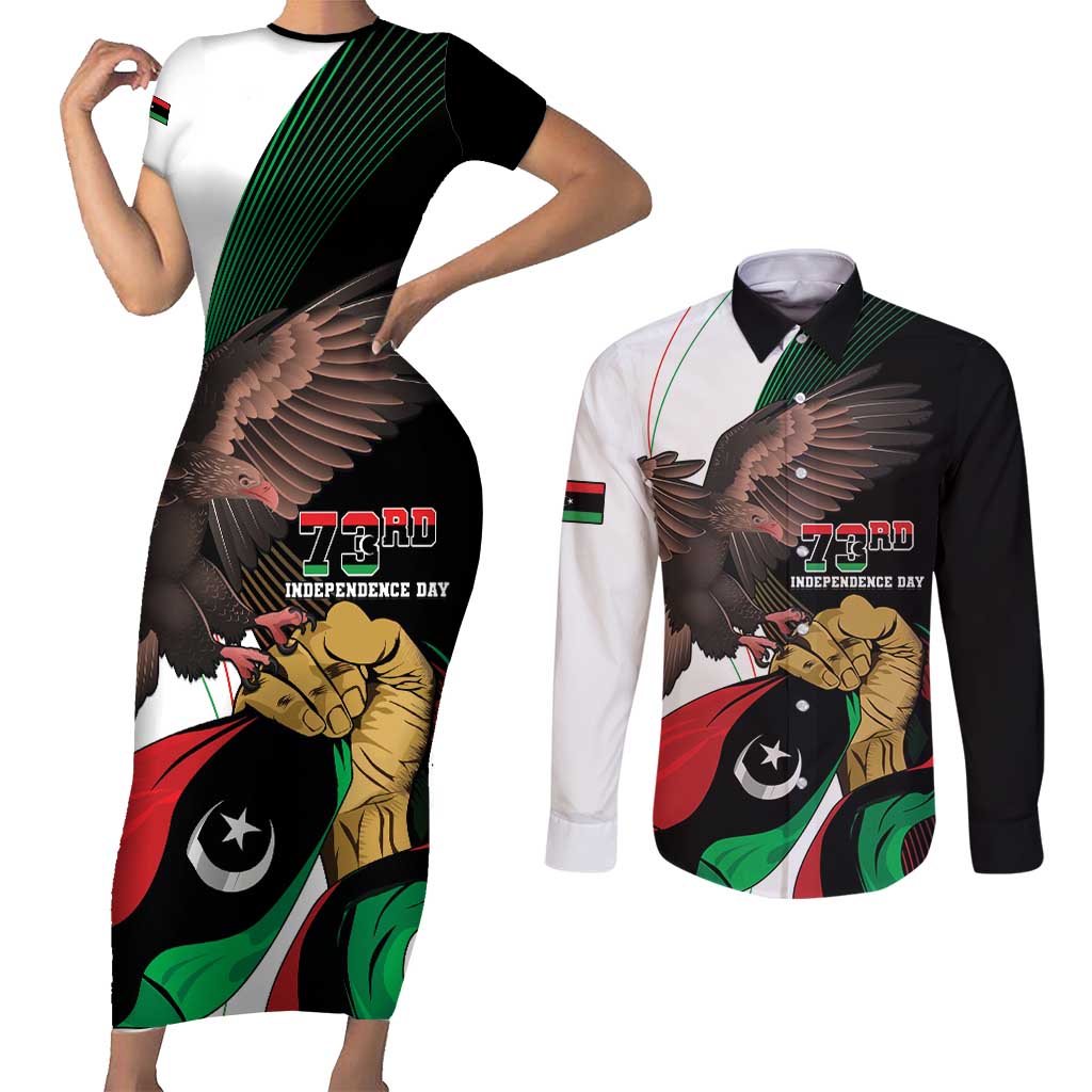 Libya 73rd Anniversary Independence Day Couples Matching Short Sleeve Bodycon Dress and Long Sleeve Button Shirt - Wonder Print Shop