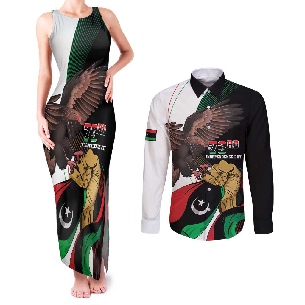 Libya 73rd Anniversary Independence Day Couples Matching Tank Maxi Dress and Long Sleeve Button Shirt - Wonder Print Shop