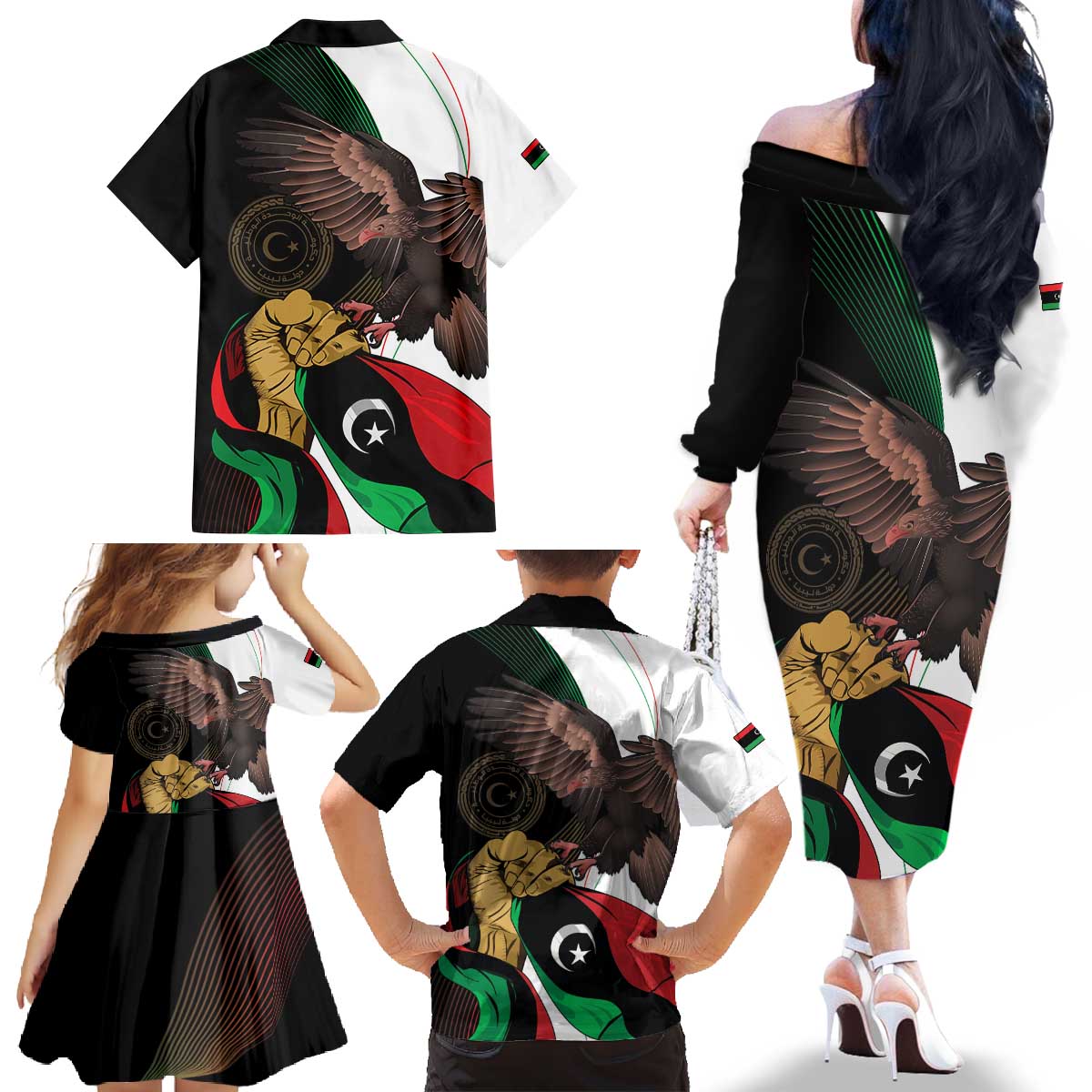 Libya 73rd Anniversary Independence Day Family Matching Off The Shoulder Long Sleeve Dress and Hawaiian Shirt - Wonder Print Shop