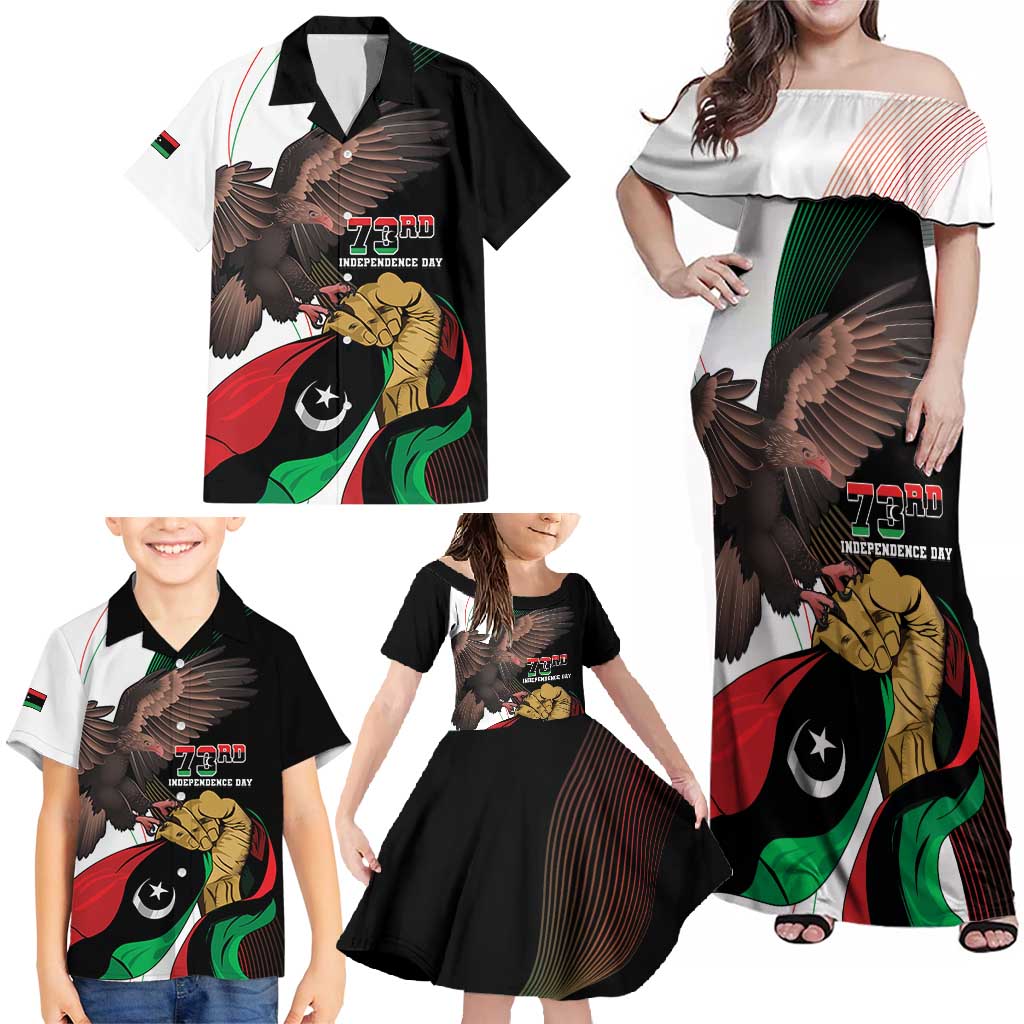 Libya 73rd Anniversary Independence Day Family Matching Off Shoulder Maxi Dress and Hawaiian Shirt - Wonder Print Shop