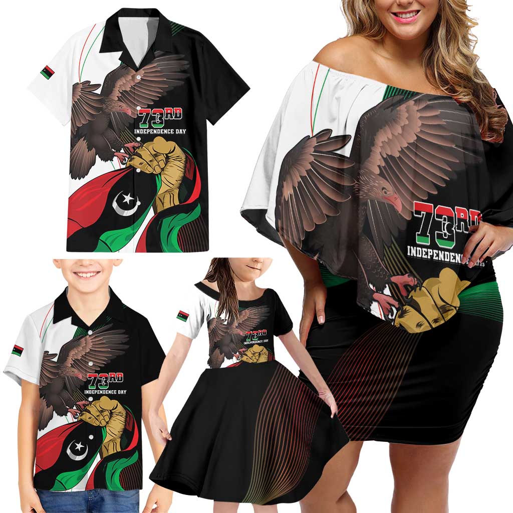Libya 73rd Anniversary Independence Day Family Matching Off Shoulder Short Dress and Hawaiian Shirt - Wonder Print Shop