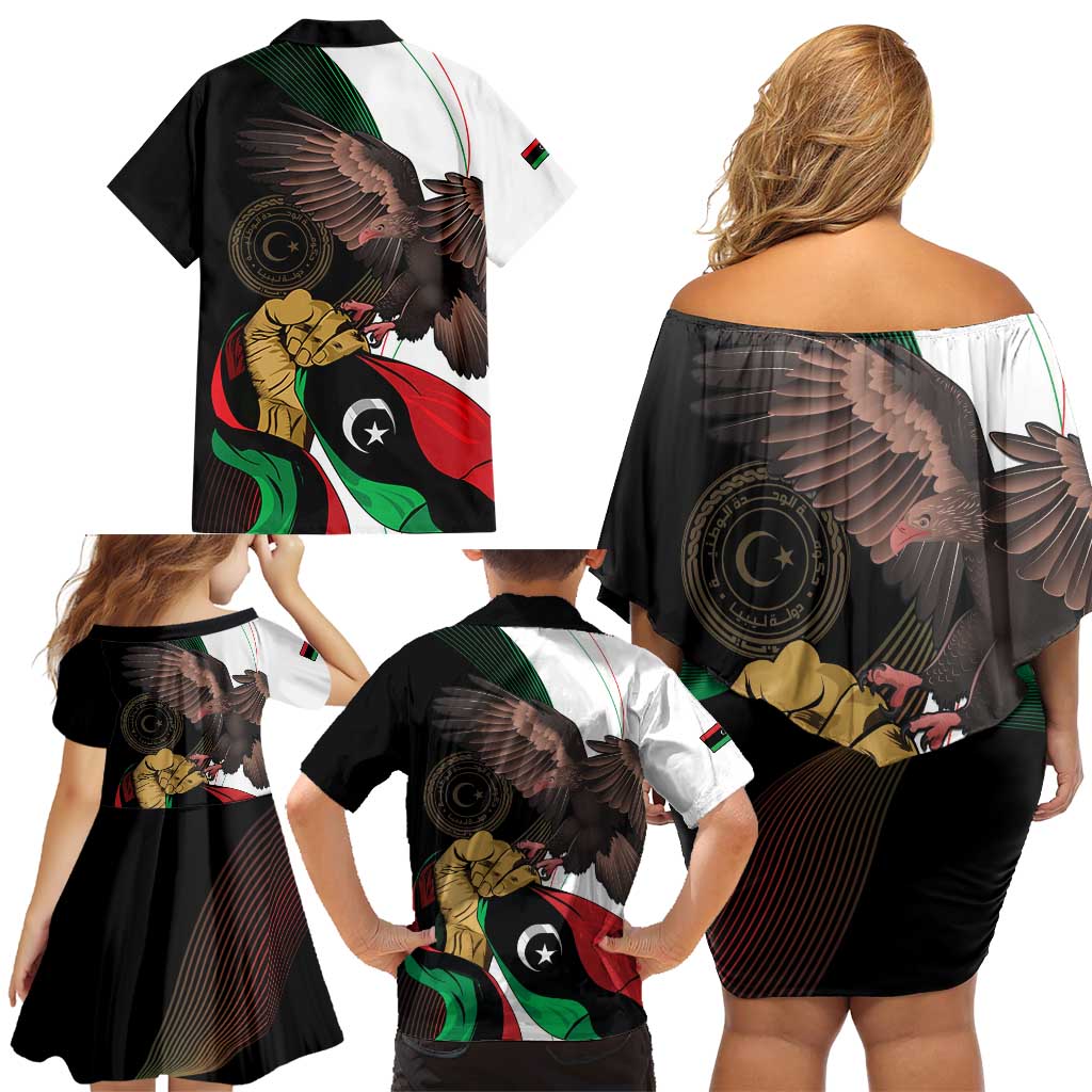 Libya 73rd Anniversary Independence Day Family Matching Off Shoulder Short Dress and Hawaiian Shirt - Wonder Print Shop