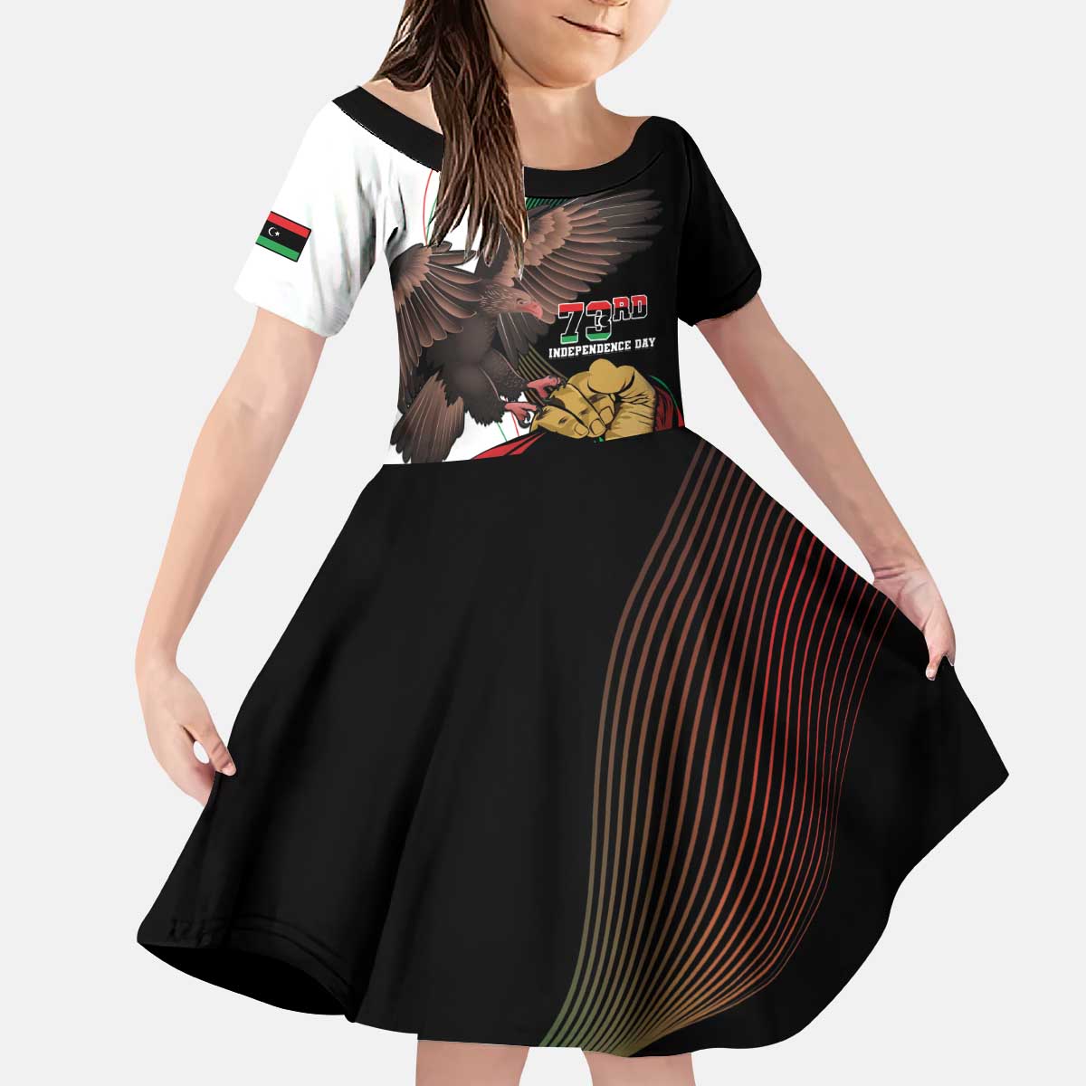 Libya 73rd Anniversary Independence Day Kid Short Sleeve Dress - Wonder Print Shop