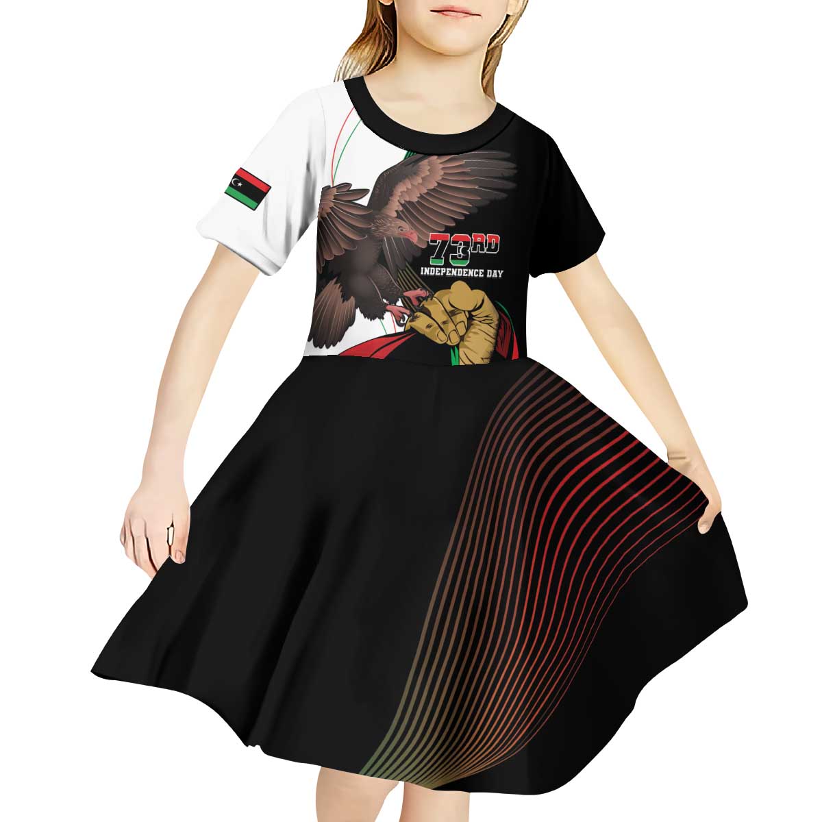 Libya 73rd Anniversary Independence Day Kid Short Sleeve Dress - Wonder Print Shop