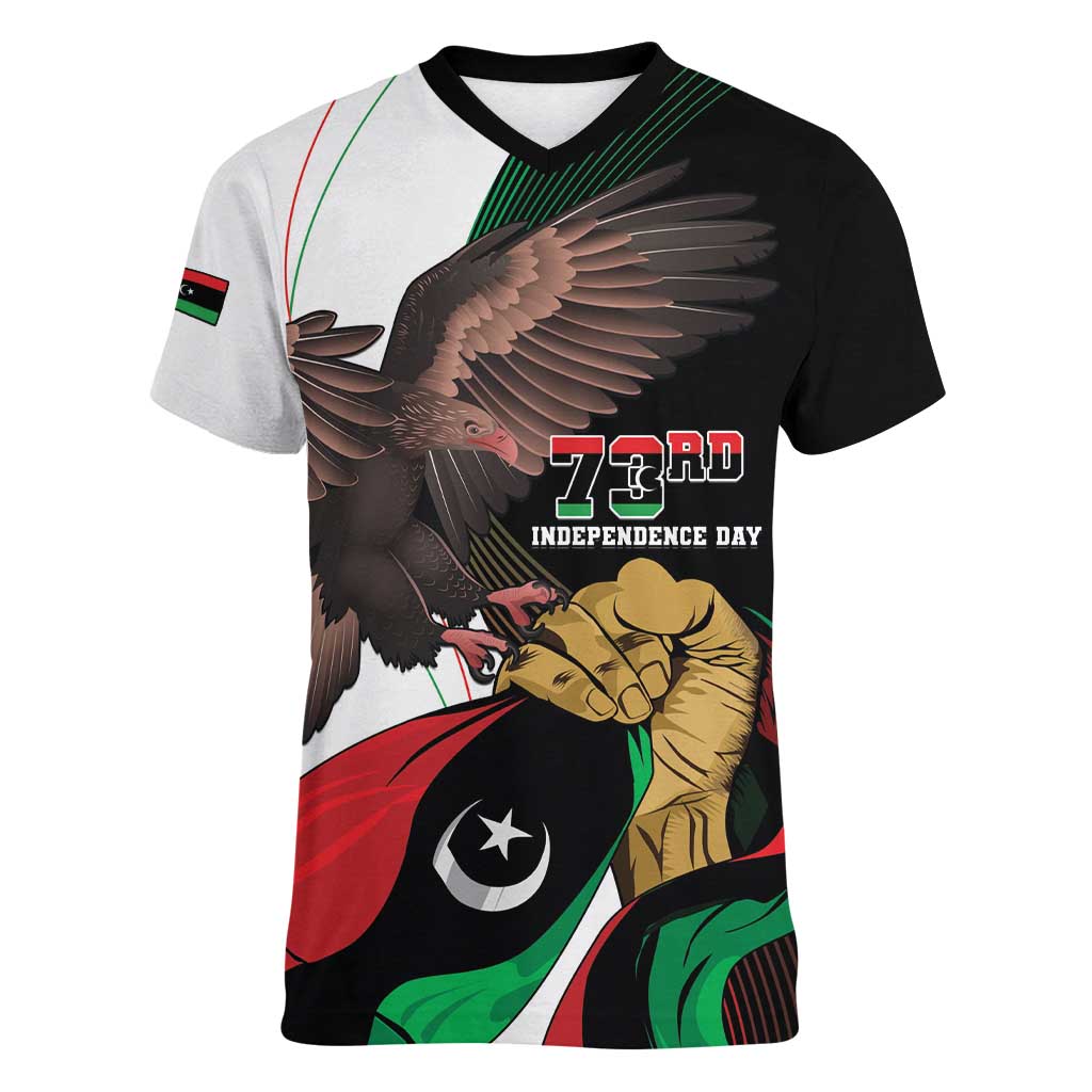 Libya 73rd Anniversary Independence Day Women V-Neck T-Shirt - Wonder Print Shop