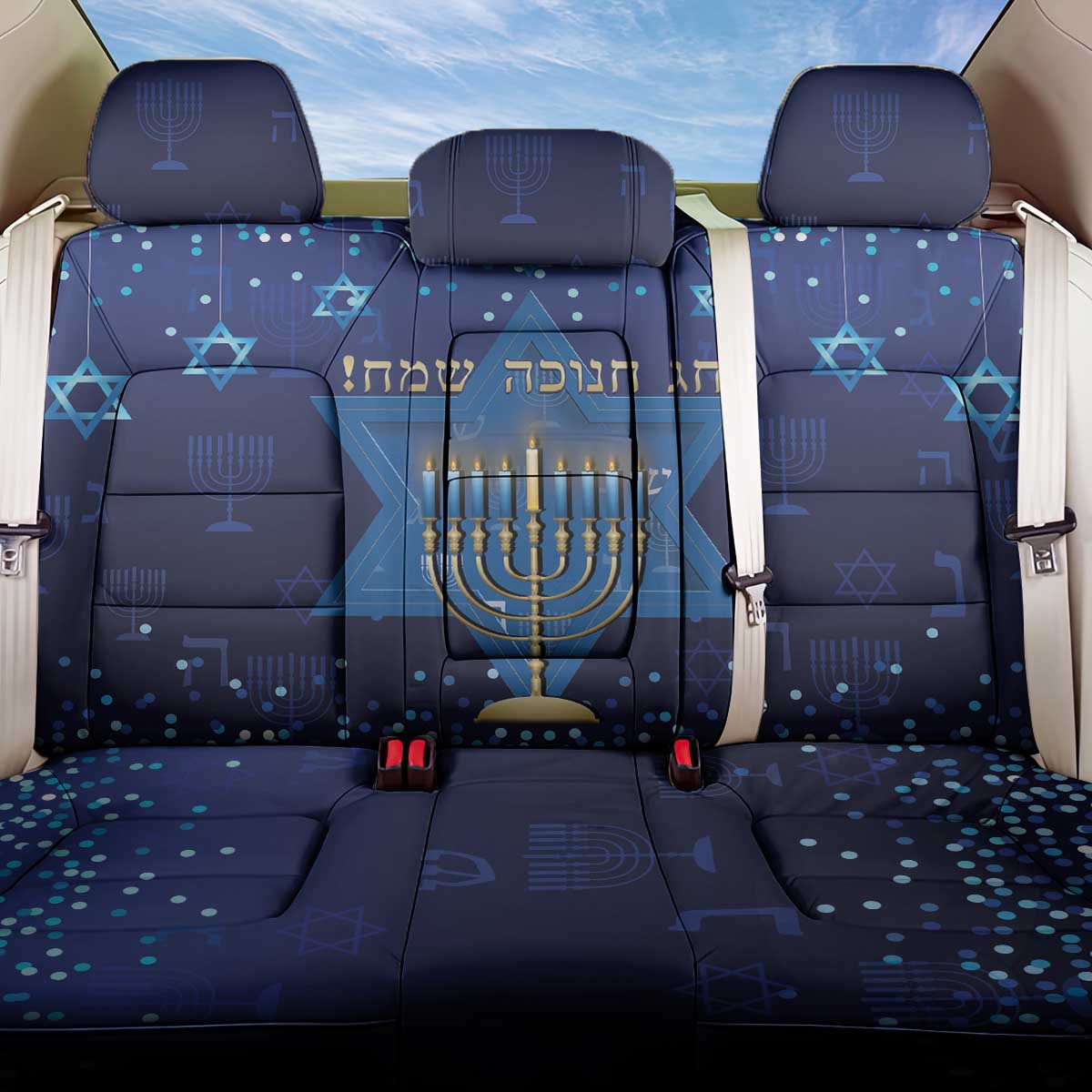 Hanukkah Jewish Festival Back Car Seat Cover Meronah With Star Of David - Wonder Print Shop