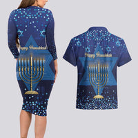 Hanukkah Jewish Festival Couples Matching Long Sleeve Bodycon Dress and Hawaiian Shirt Meronah With Star Of David - Wonder Print Shop
