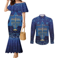 Hanukkah Jewish Festival Couples Matching Mermaid Dress and Long Sleeve Button Shirt Meronah With Star Of David
