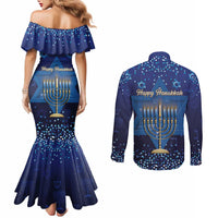 Hanukkah Jewish Festival Couples Matching Mermaid Dress and Long Sleeve Button Shirt Meronah With Star Of David